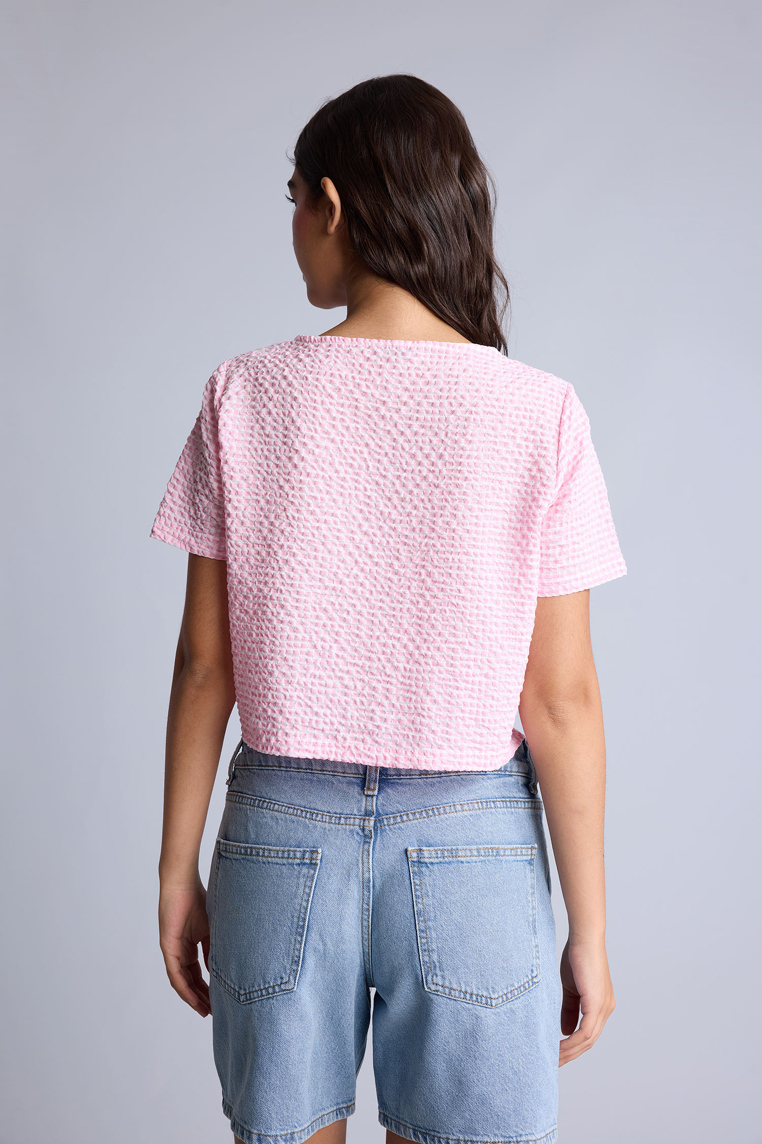 DeFacto Regular Fit Kısa Kollu Kırışık Dokulu Bluz görsel 7