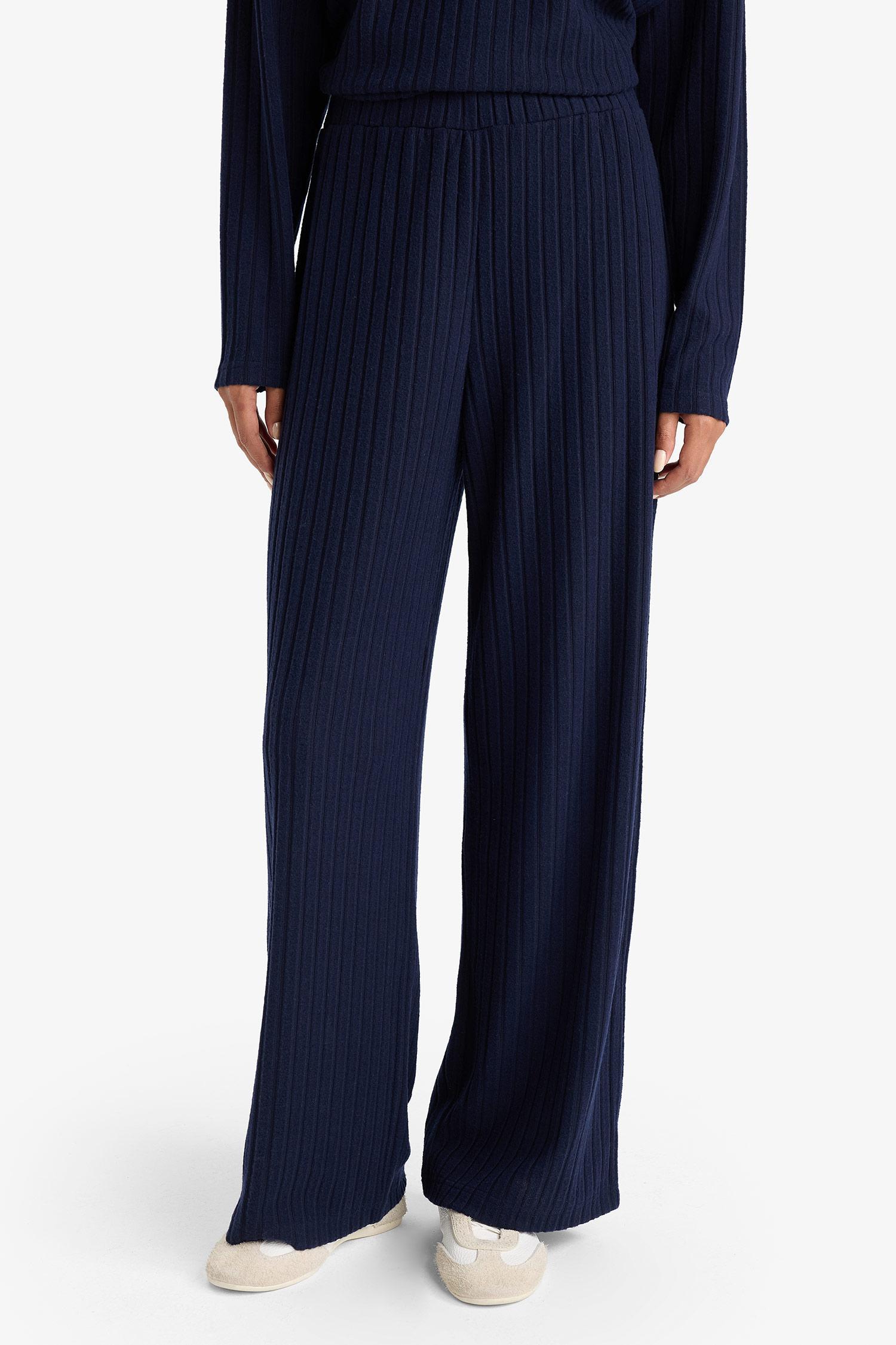DeFacto Wide Leg Fitilli Kaşkorse Beli Lastikli Pantolon görsel 3