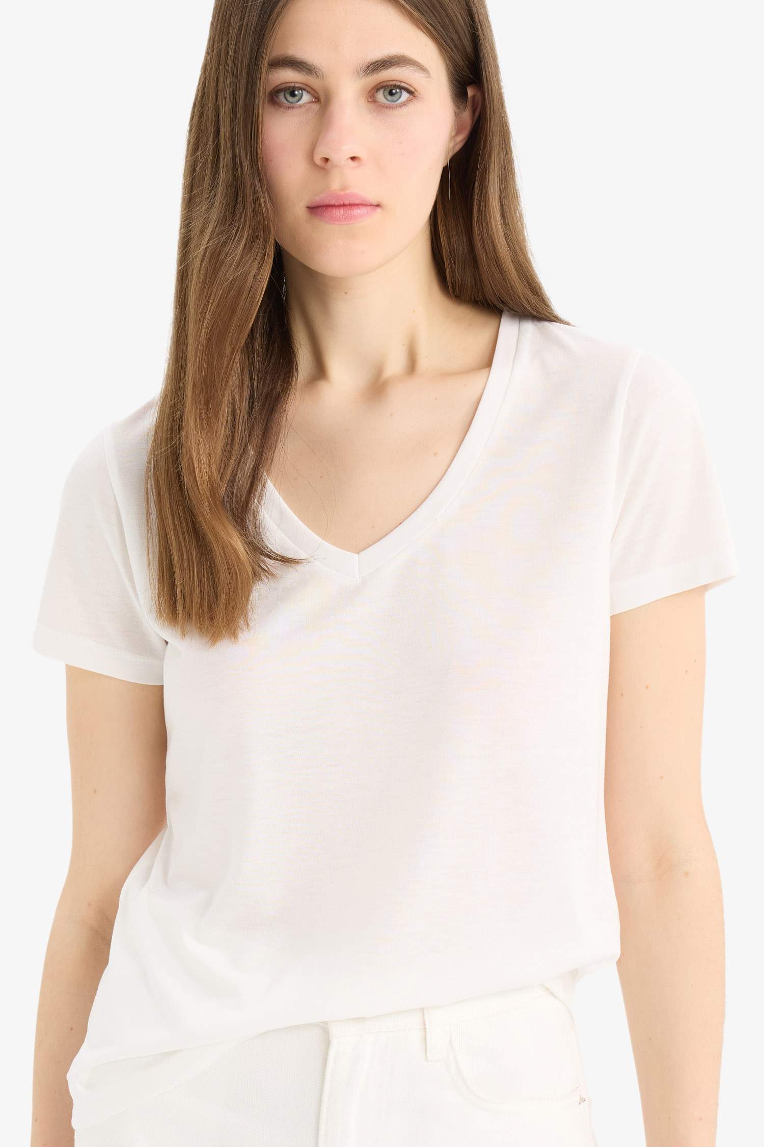 Regular Fit V Yaka Basic Düz 2'li Tişört 