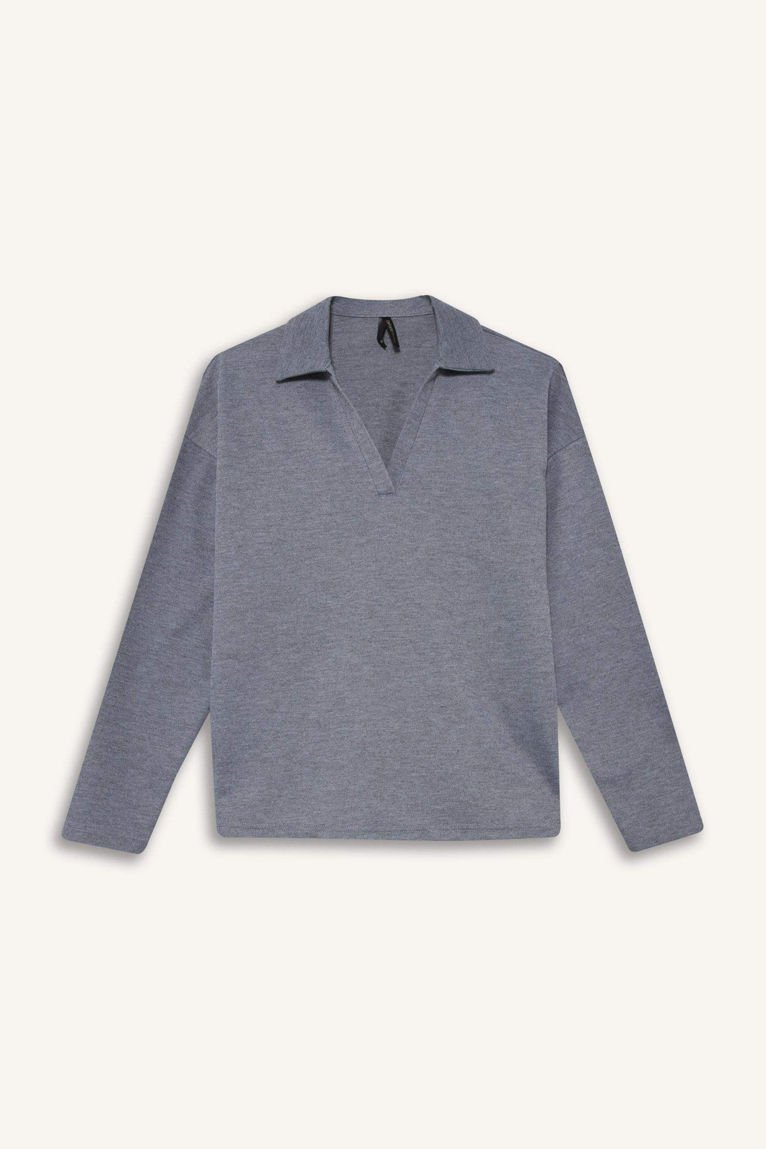 سويت شيرت مضلع قصة مريحة بياخة بولو