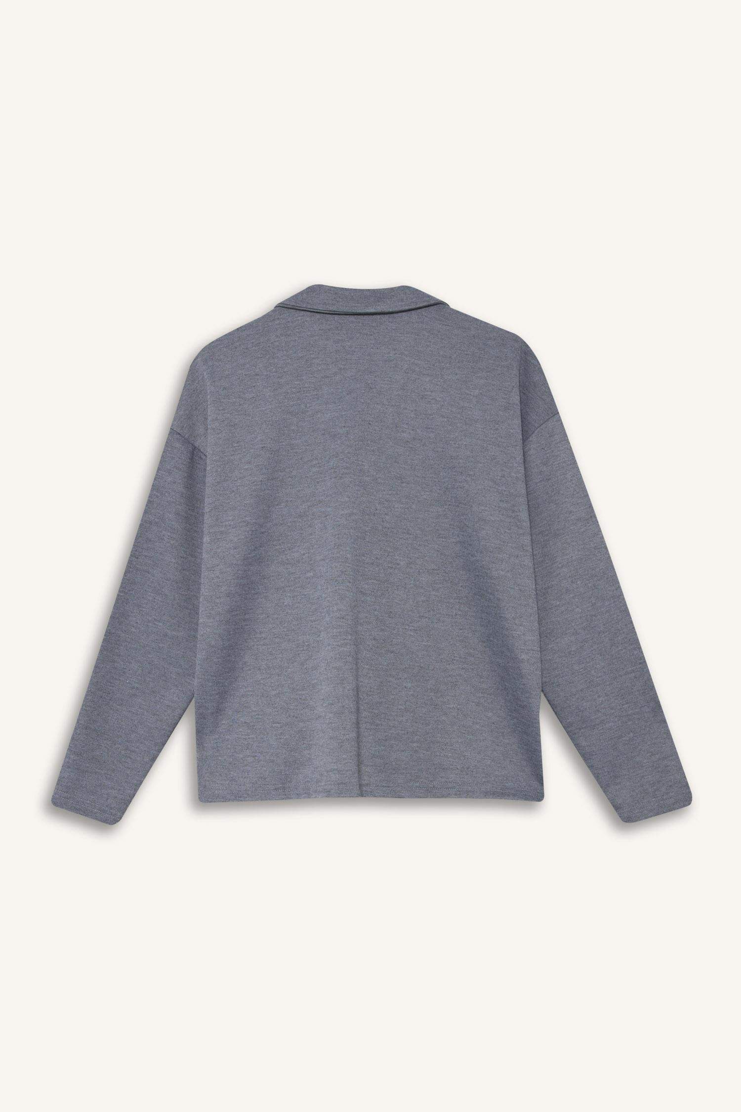 سويت شيرت مضلع قصة مريحة بياخة بولو