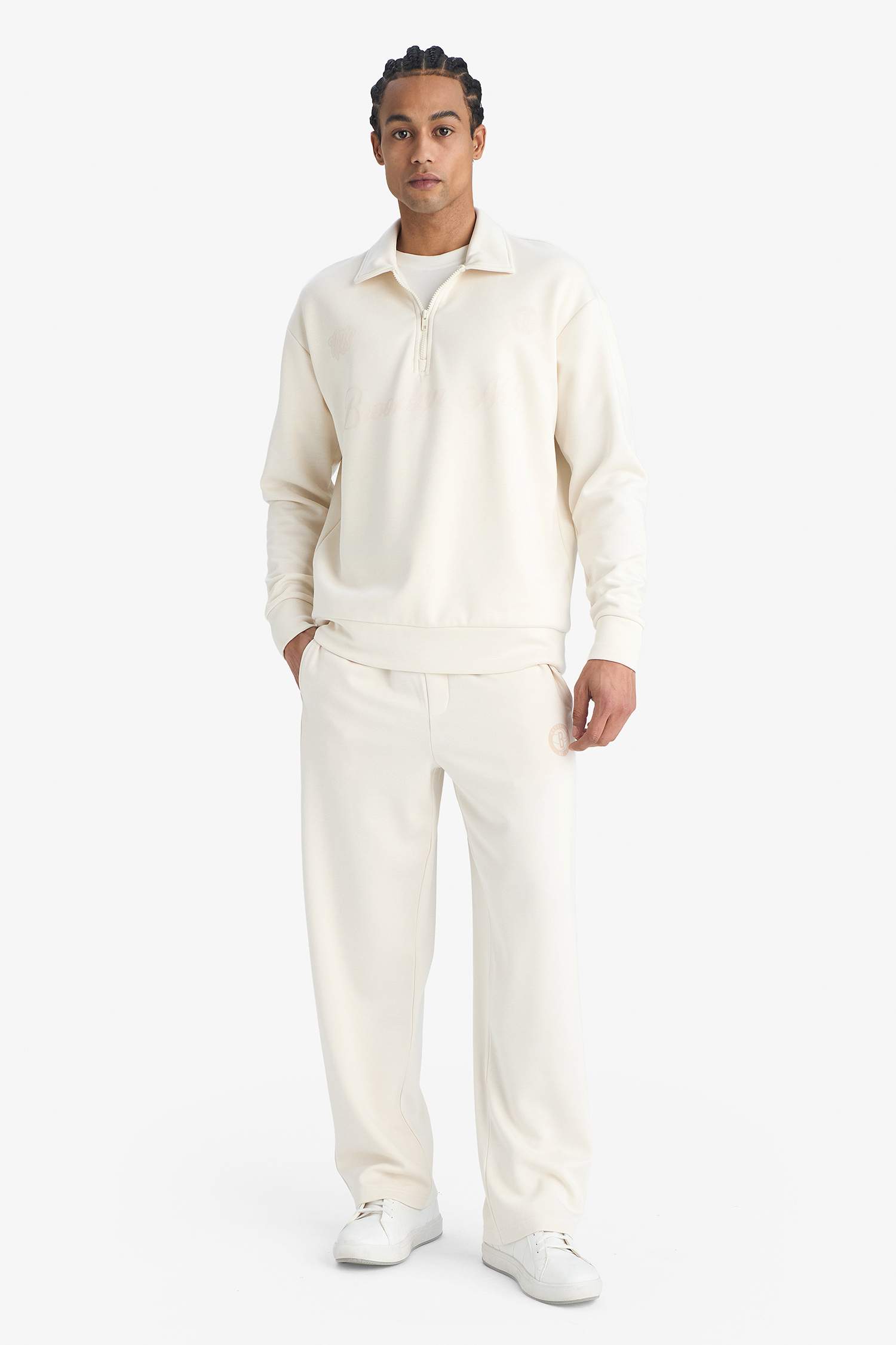 NBA Brooklyn Nets Relax Fit Polo Yaka Yarım Fermuarlı Modal Sweatshirt