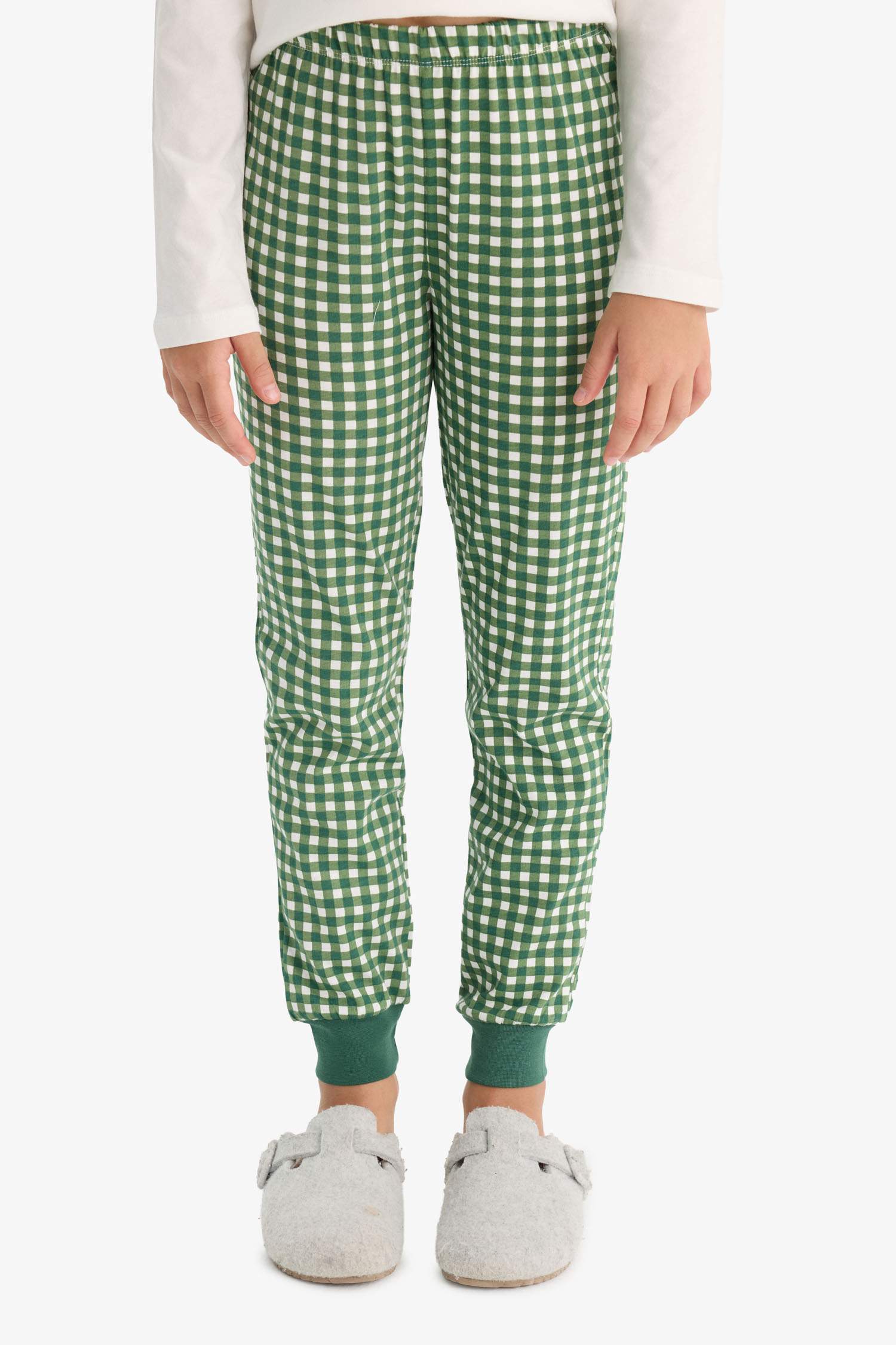 طقم بيجاما بناتي كاروهات قصة عادية - قطعتين