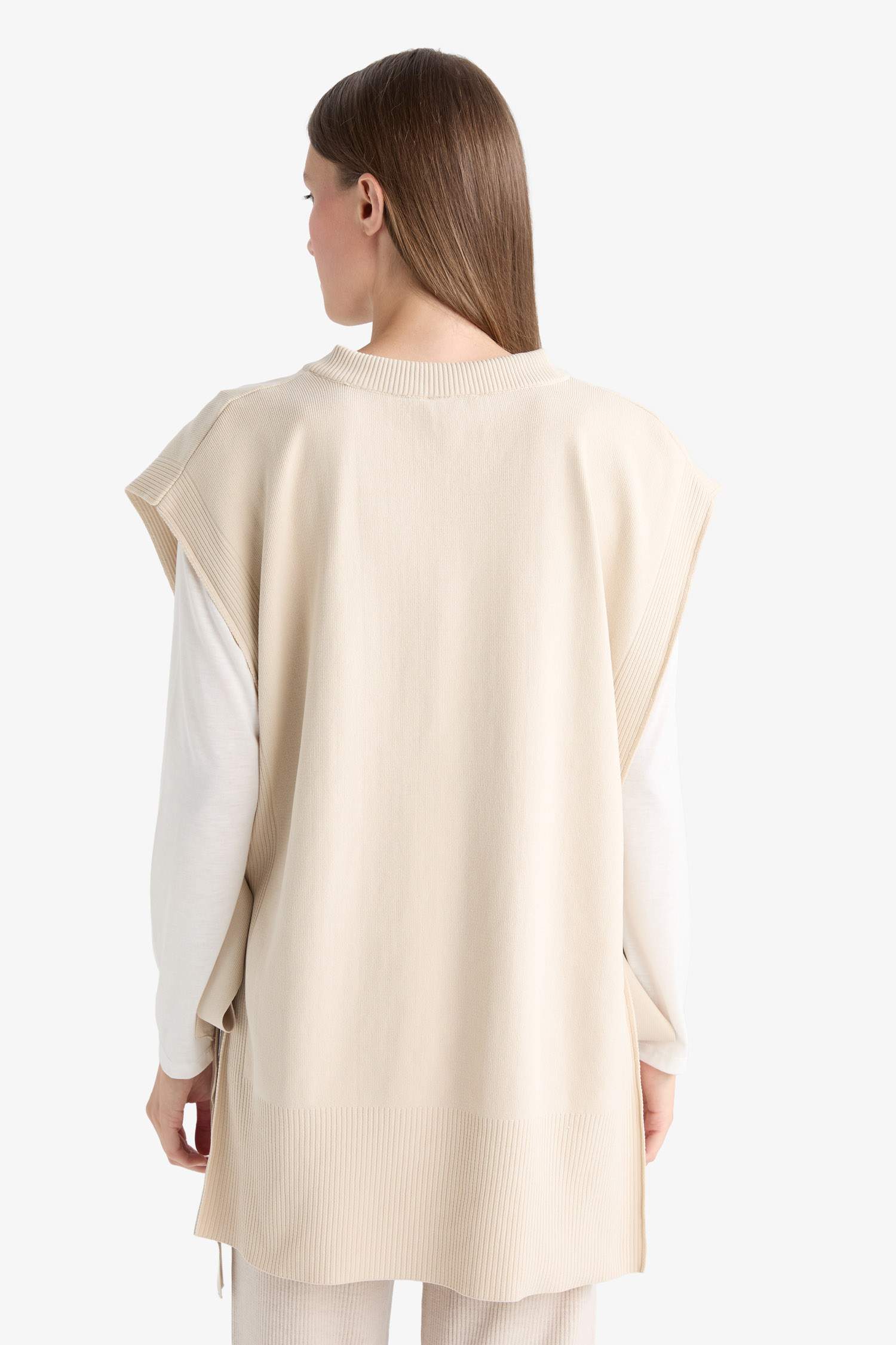 V Yaka Yandan Bağlamalı Triko Süveter