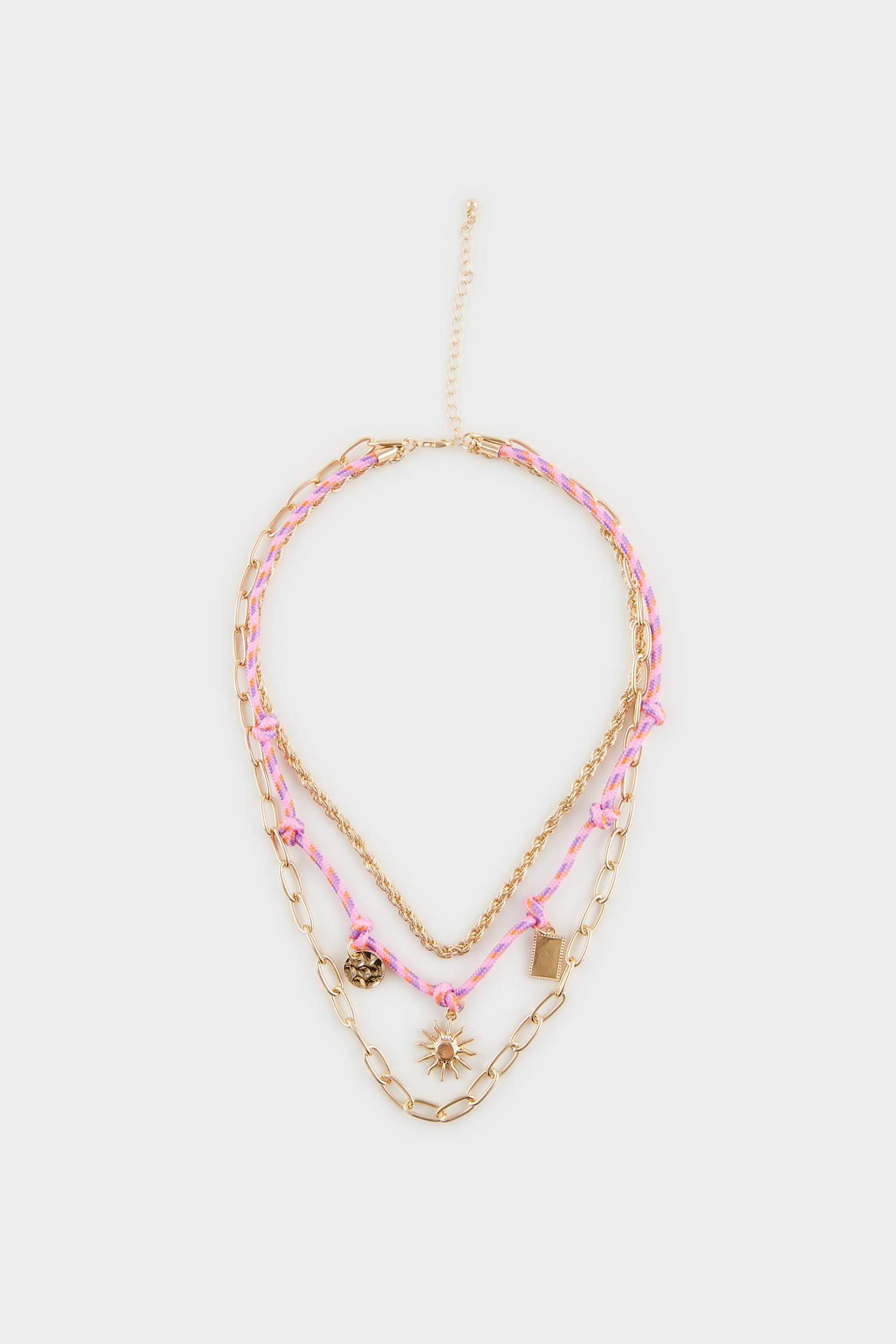 Kadın 3'lü Pembe İp Detaylı Gold Kolye