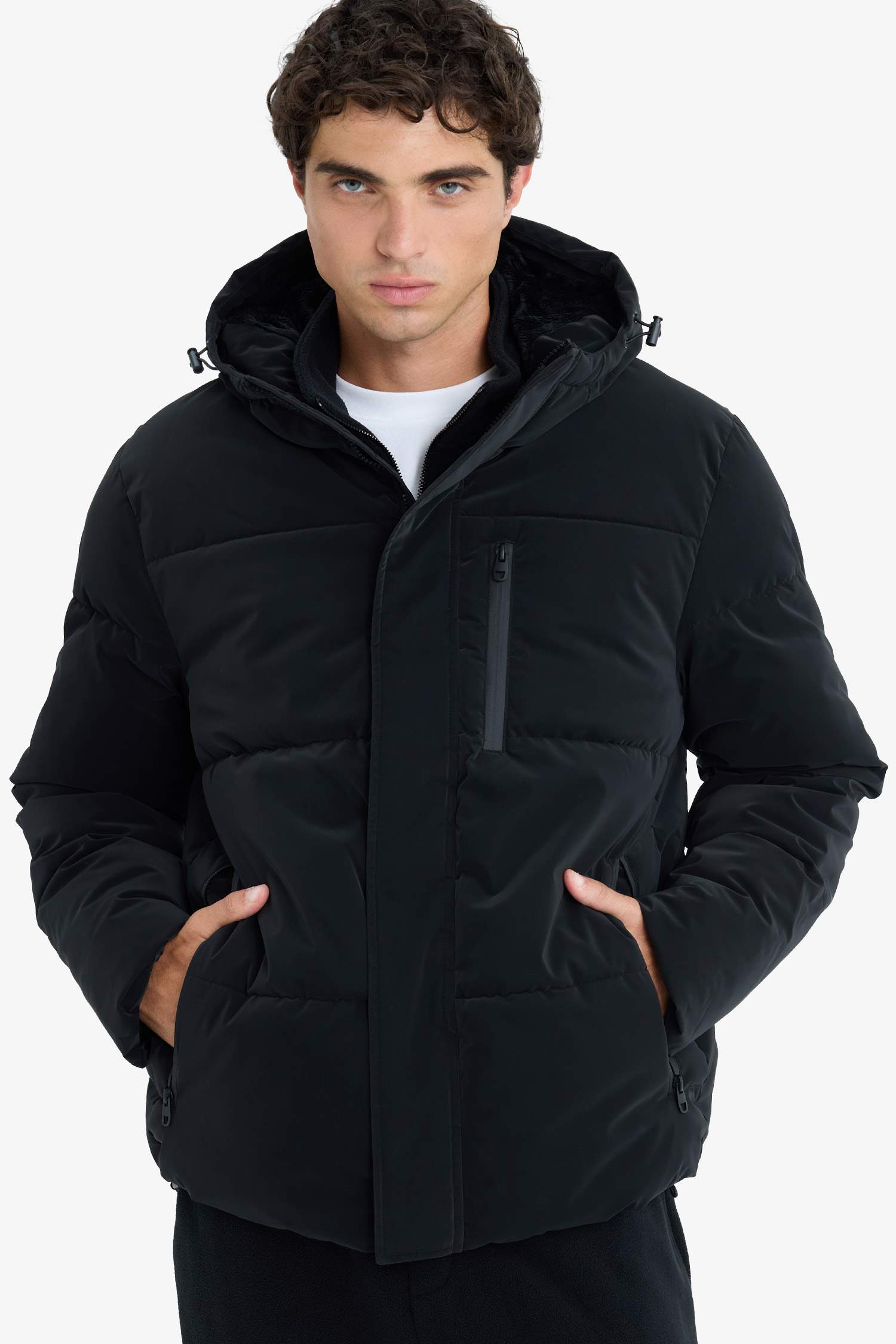 Su İtici Regular Fit Kapüşonlu Astarlı İç Cepli Fermuarlı Cepli Mont