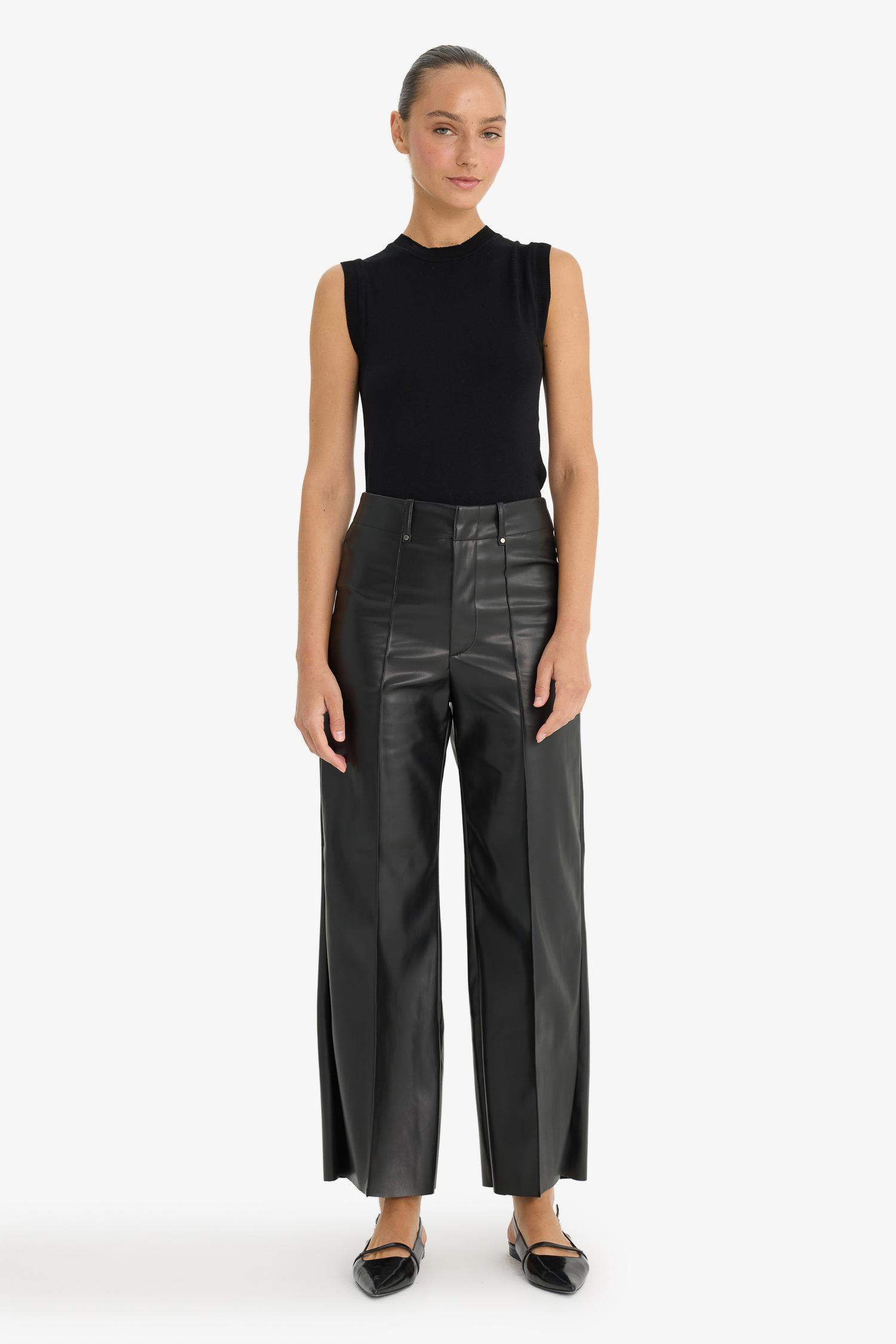 بنطلون ميدي وايد ليج برجل واسع بجيب وخصر عالي