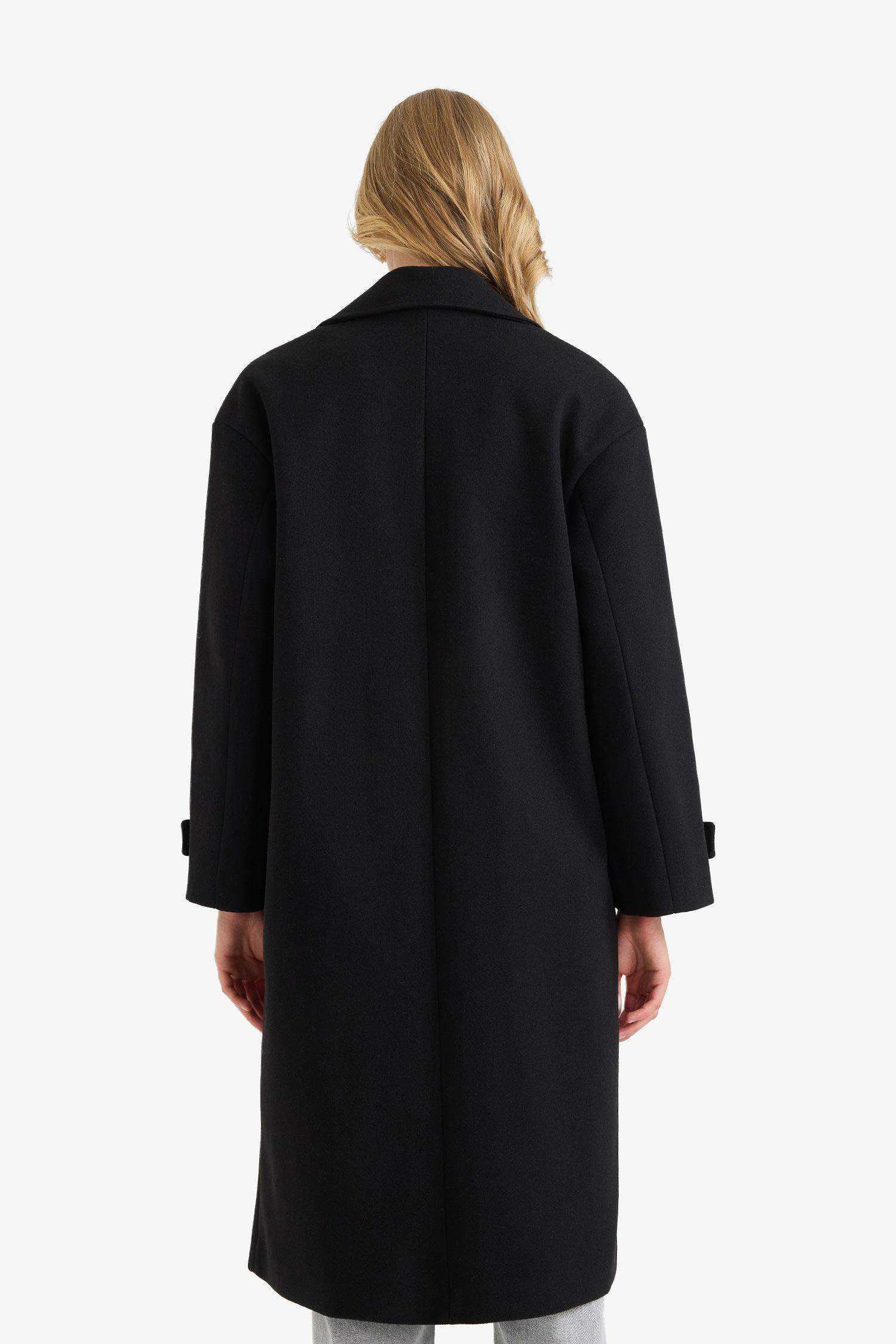 Regular Fit Düğmeli Uzun Kaşe Kaban