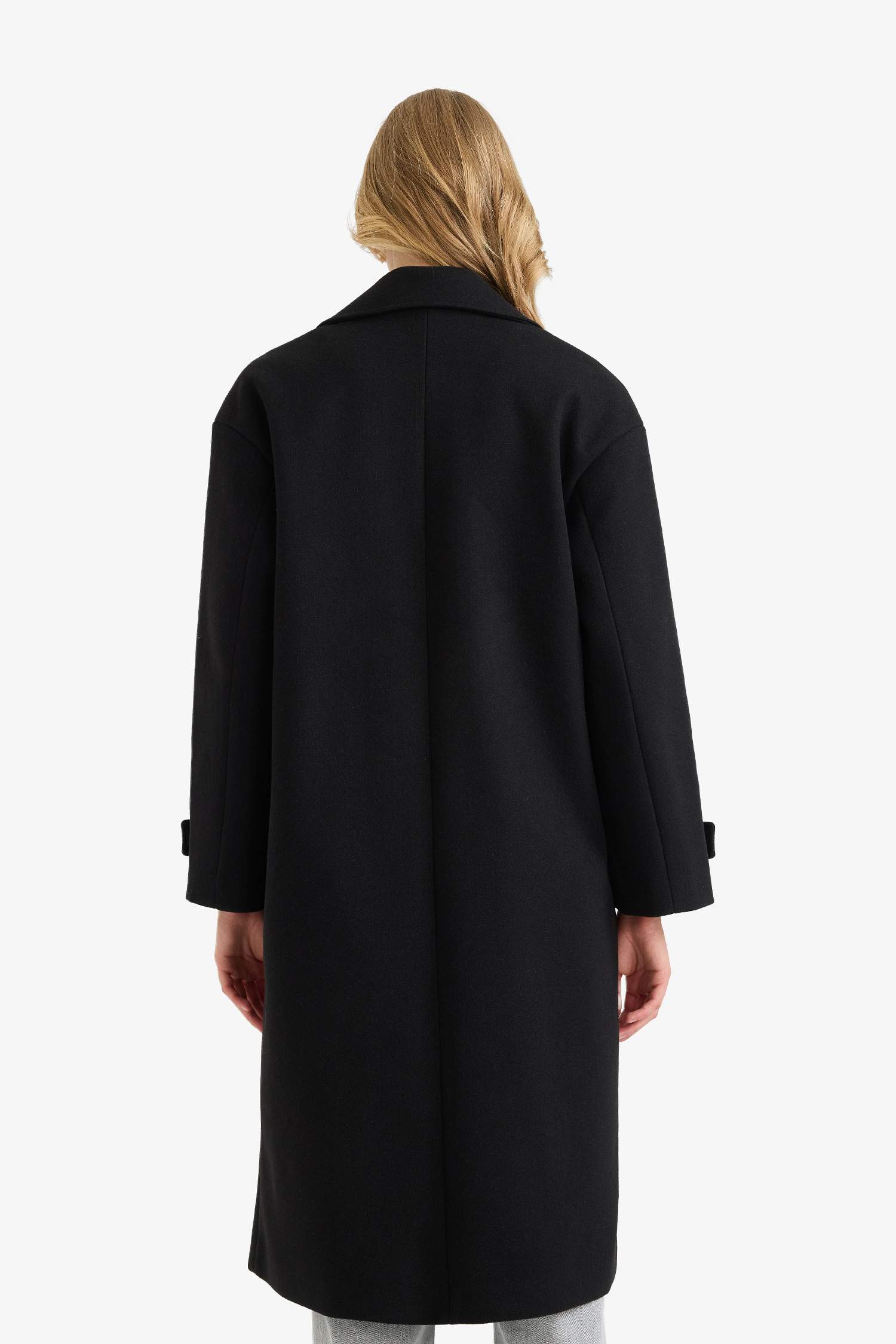 Regular Fit Düğmeli Uzun Kaşe Kaban