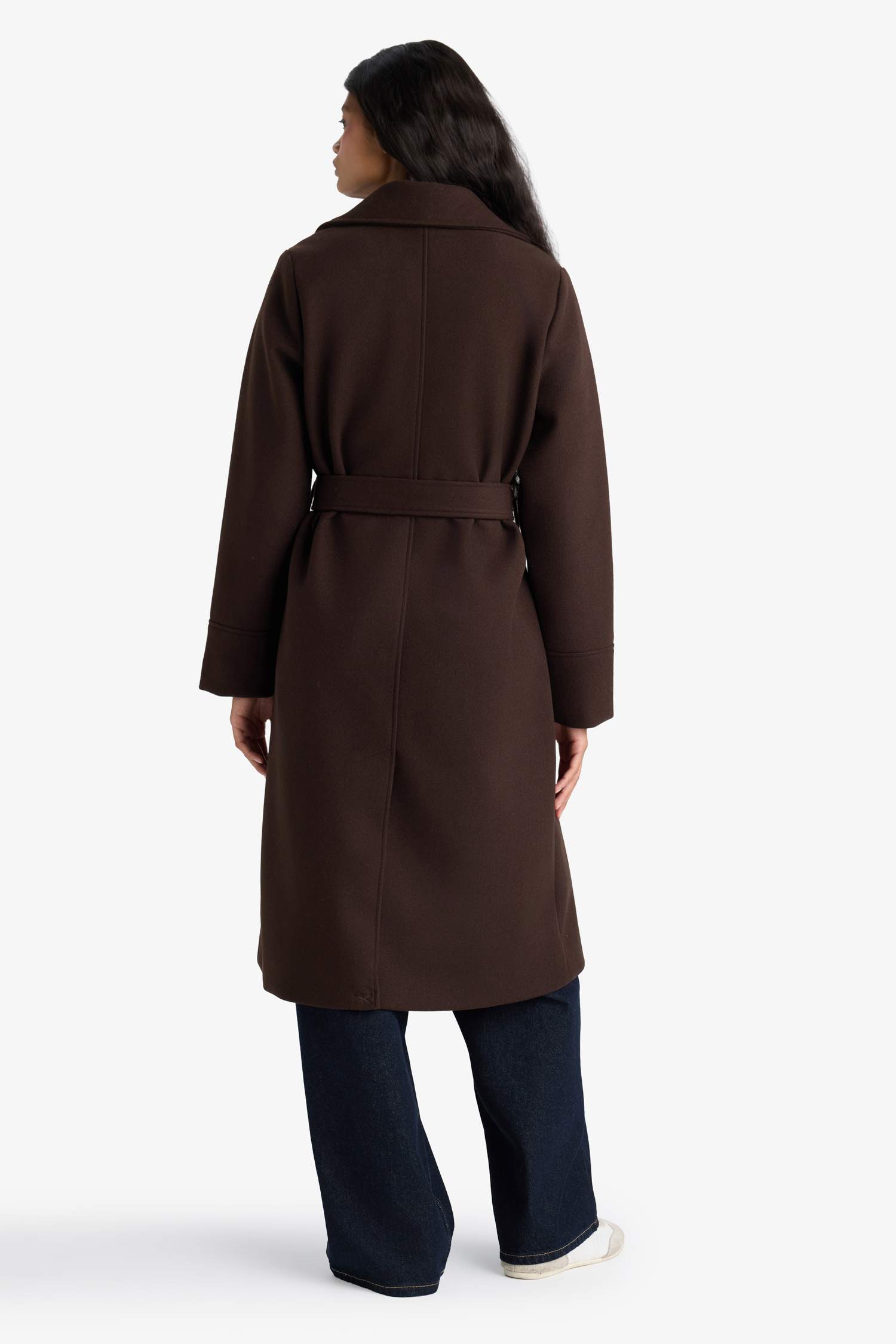 Regular Fit Kuşaklı Kaşe Kaban