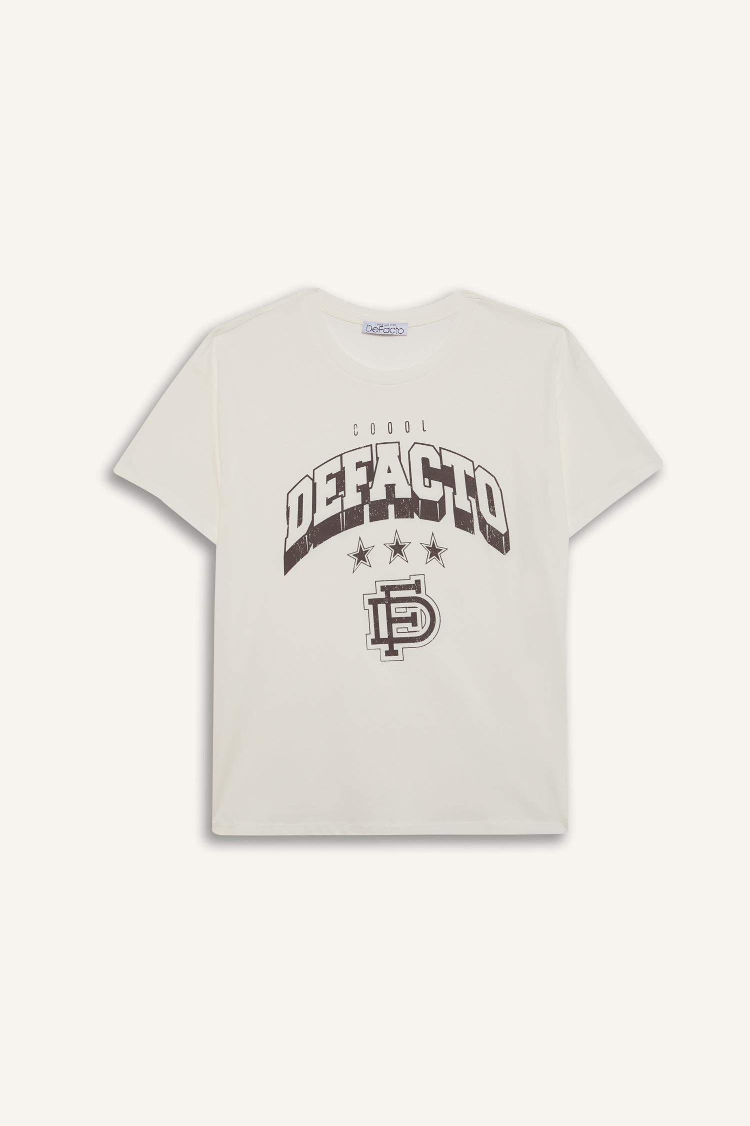 Regular Fit Bisiklet Yaka Baskılı Kısa Kollu Tişört