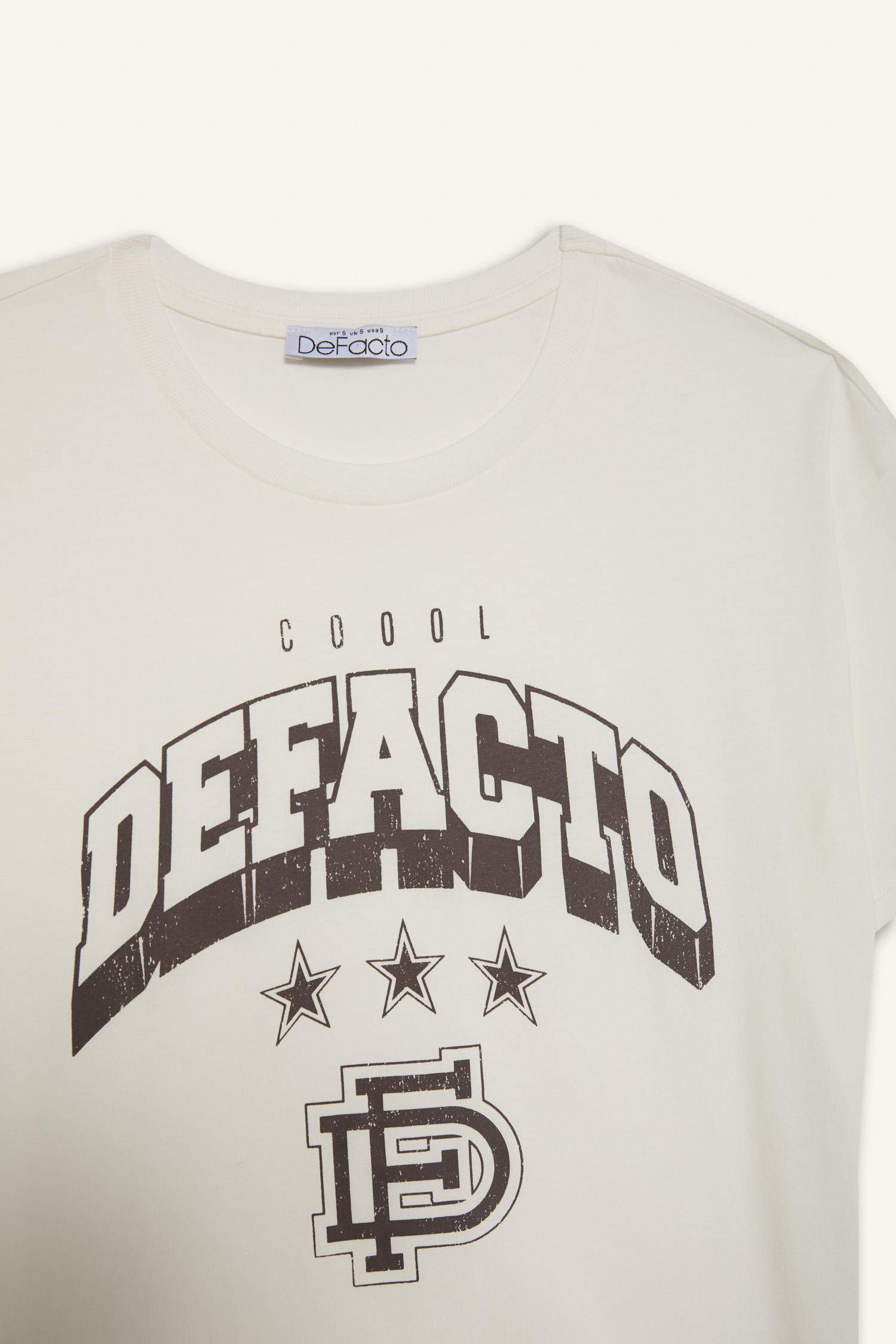 Regular Fit Bisiklet Yaka Baskılı Kısa Kollu Tişört