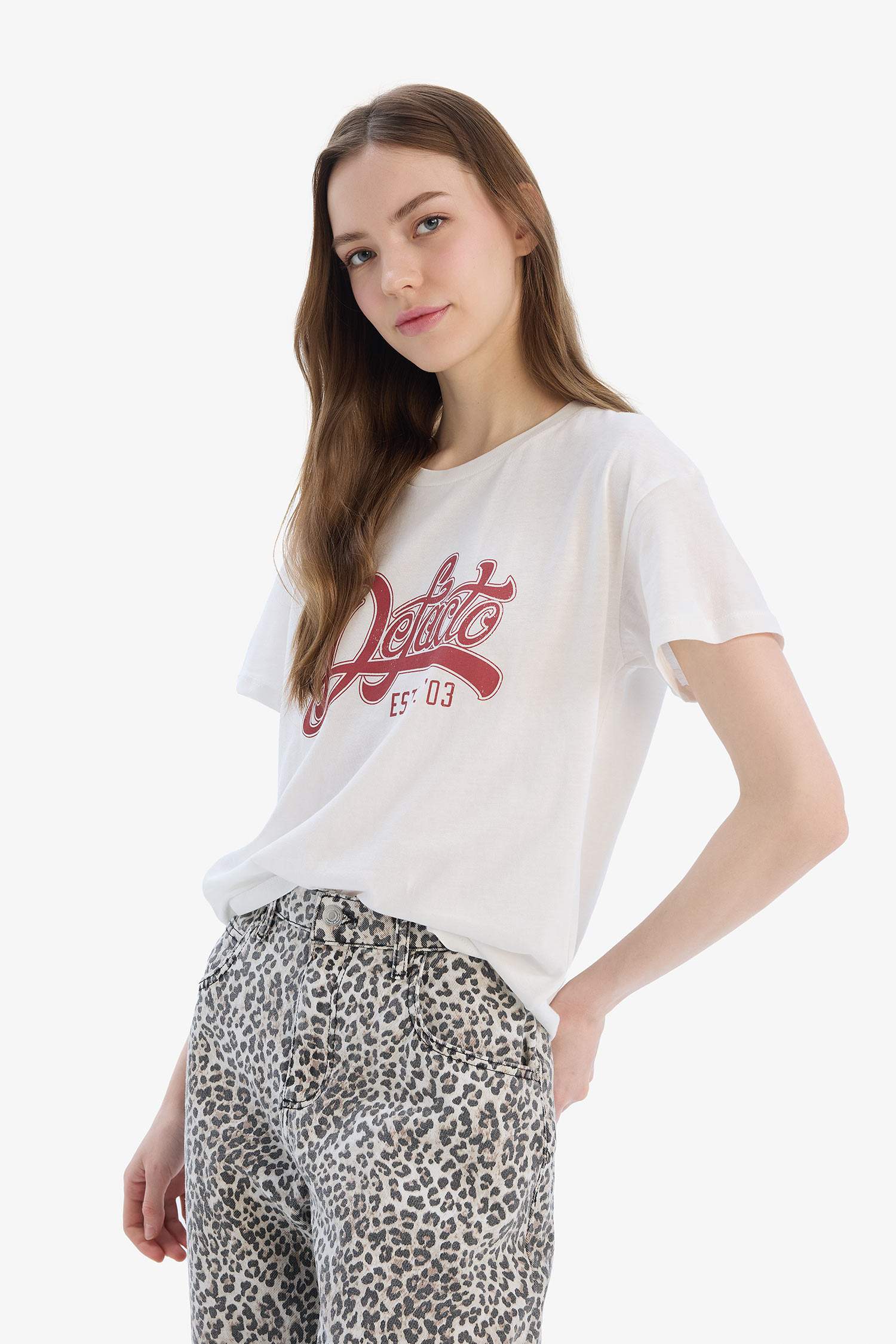 Regular Fit Bisiklet Yaka Baskılı Kısa Kollu Tişört