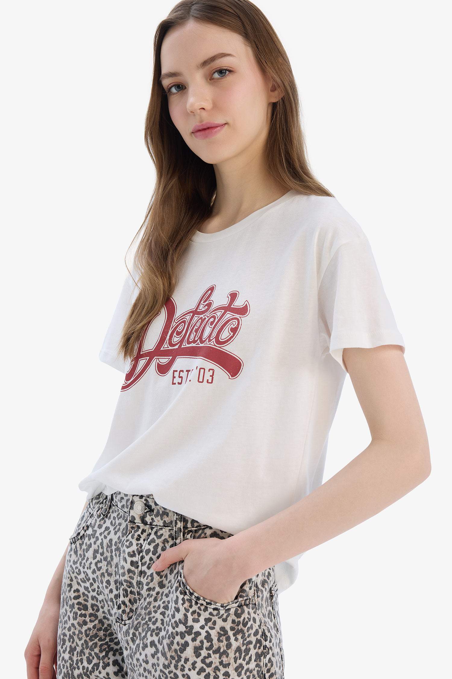 Regular Fit Bisiklet Yaka Baskılı Kısa Kollu Tişört