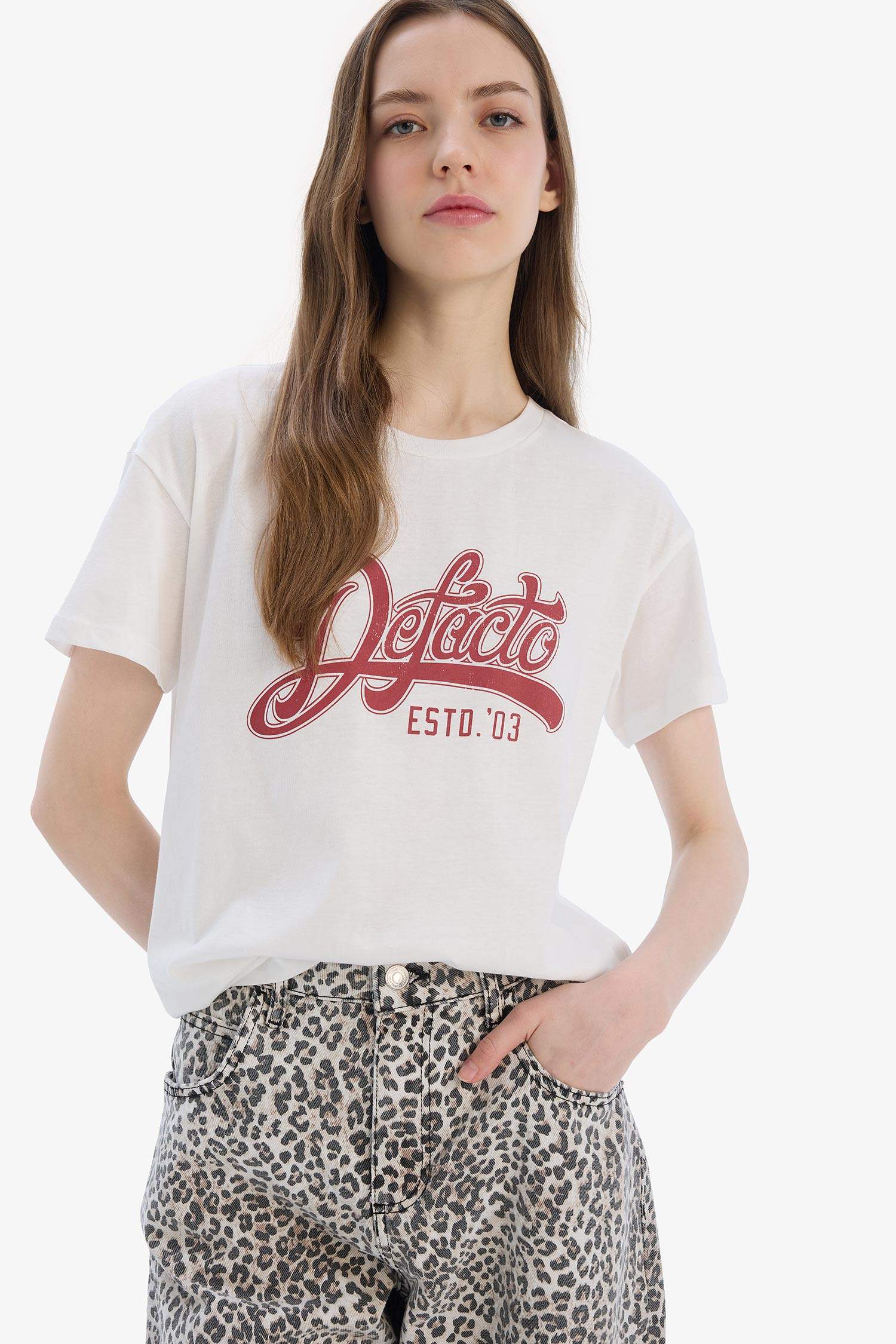 Regular Fit Bisiklet Yaka Baskılı Kısa Kollu Tişört