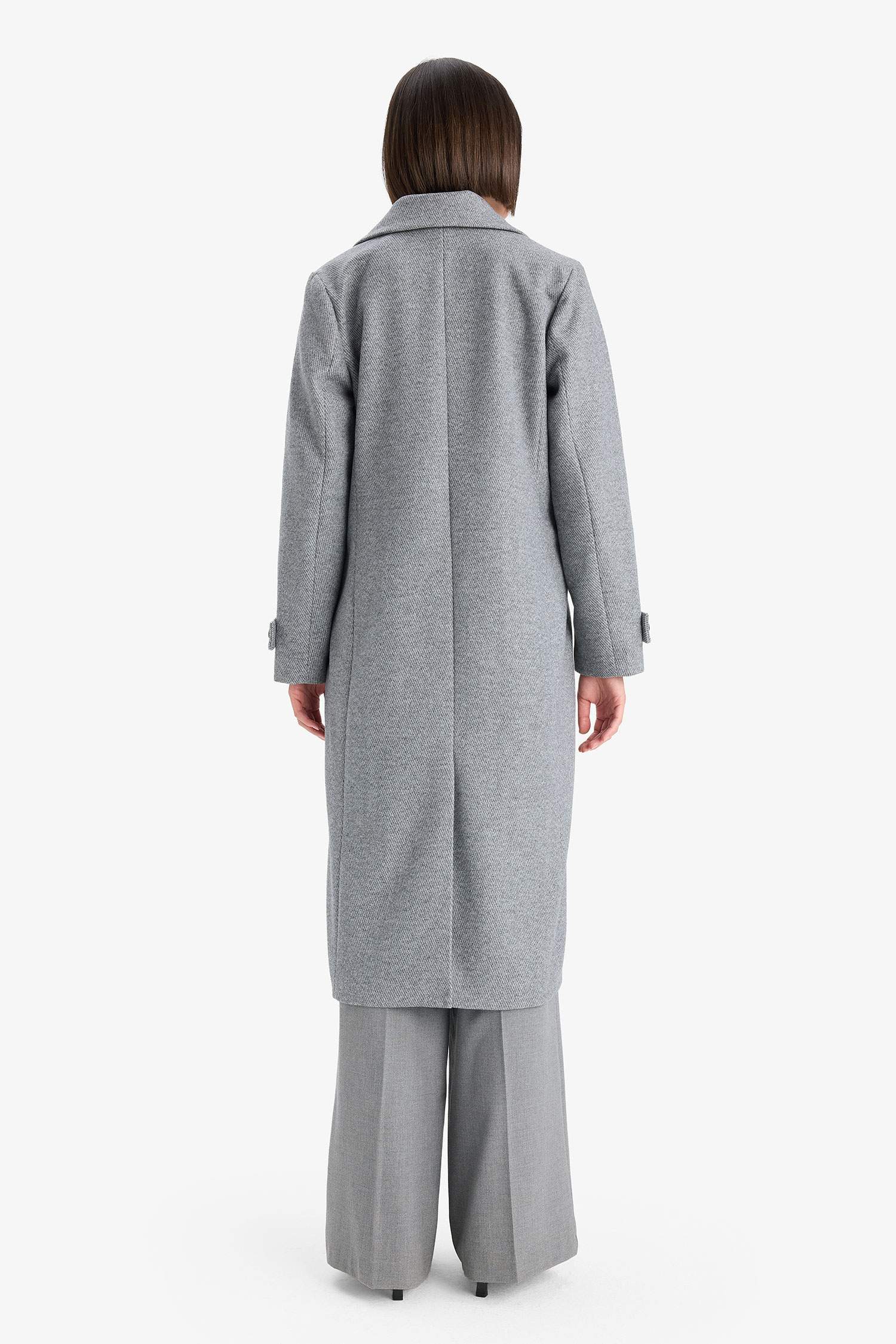 Regular Fit Düğmeli Kaşe Uzun Kaban