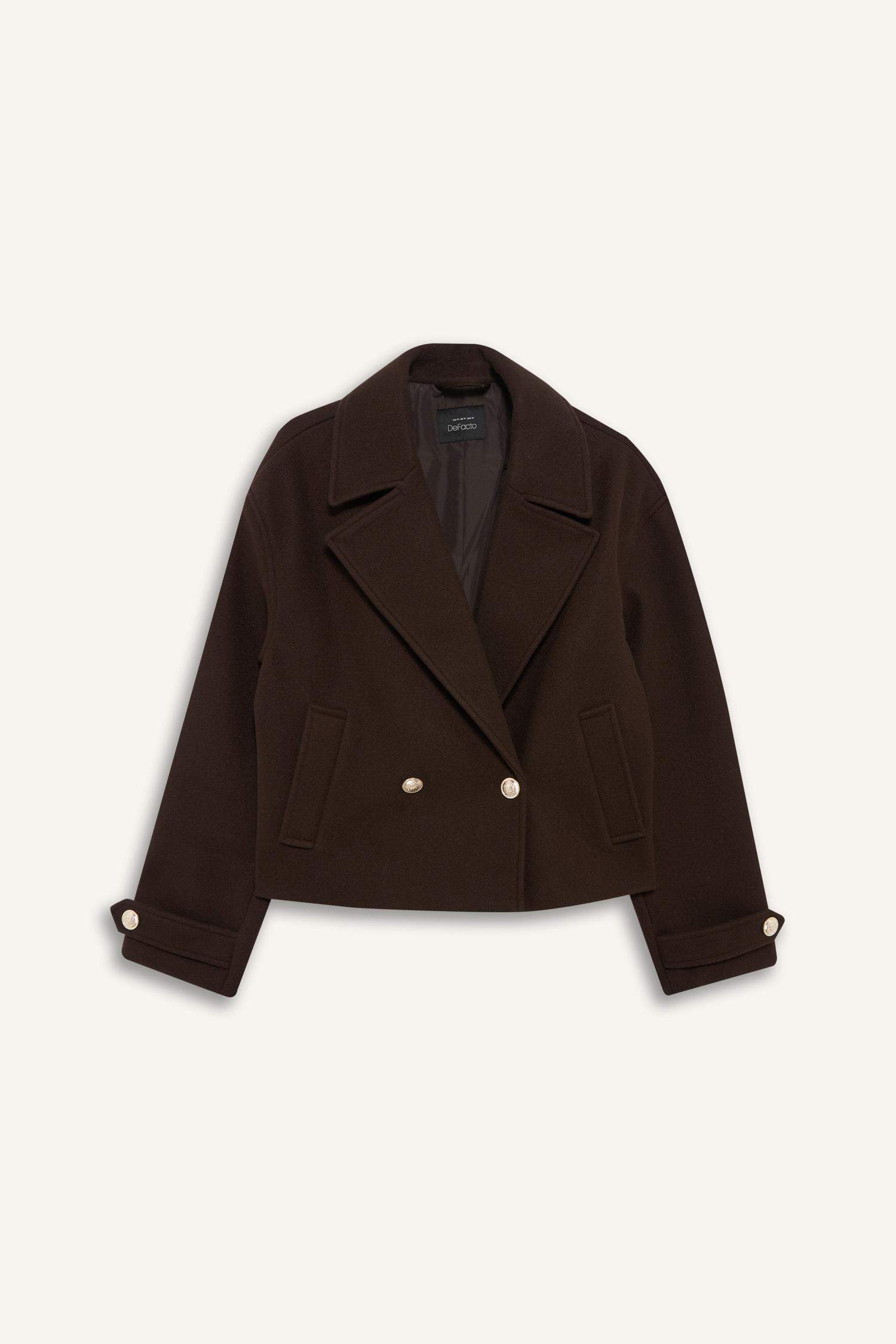 Regular Fit Düğmeli Kaşe Kaban