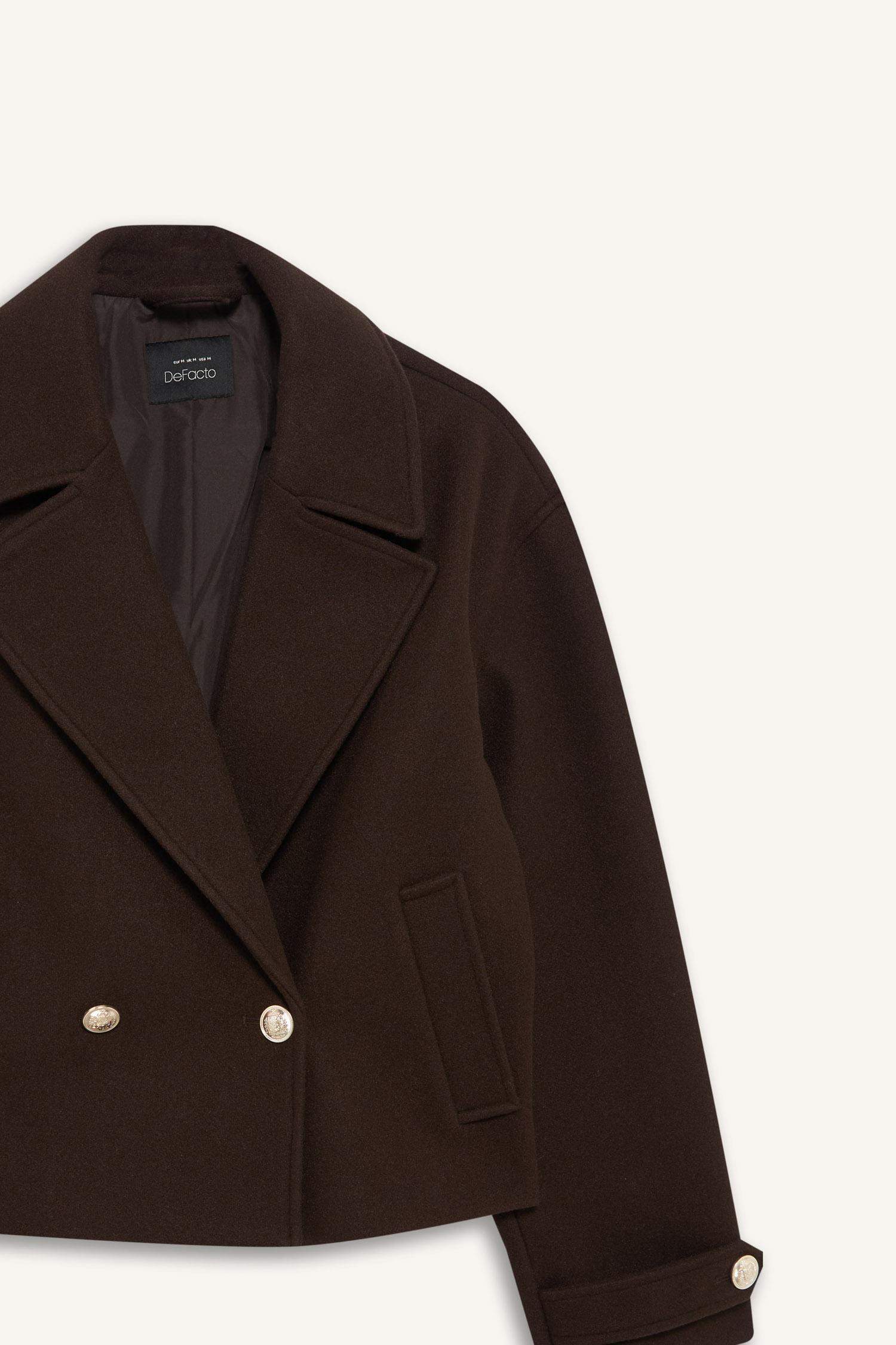 Regular Fit Düğmeli Kaşe Kaban