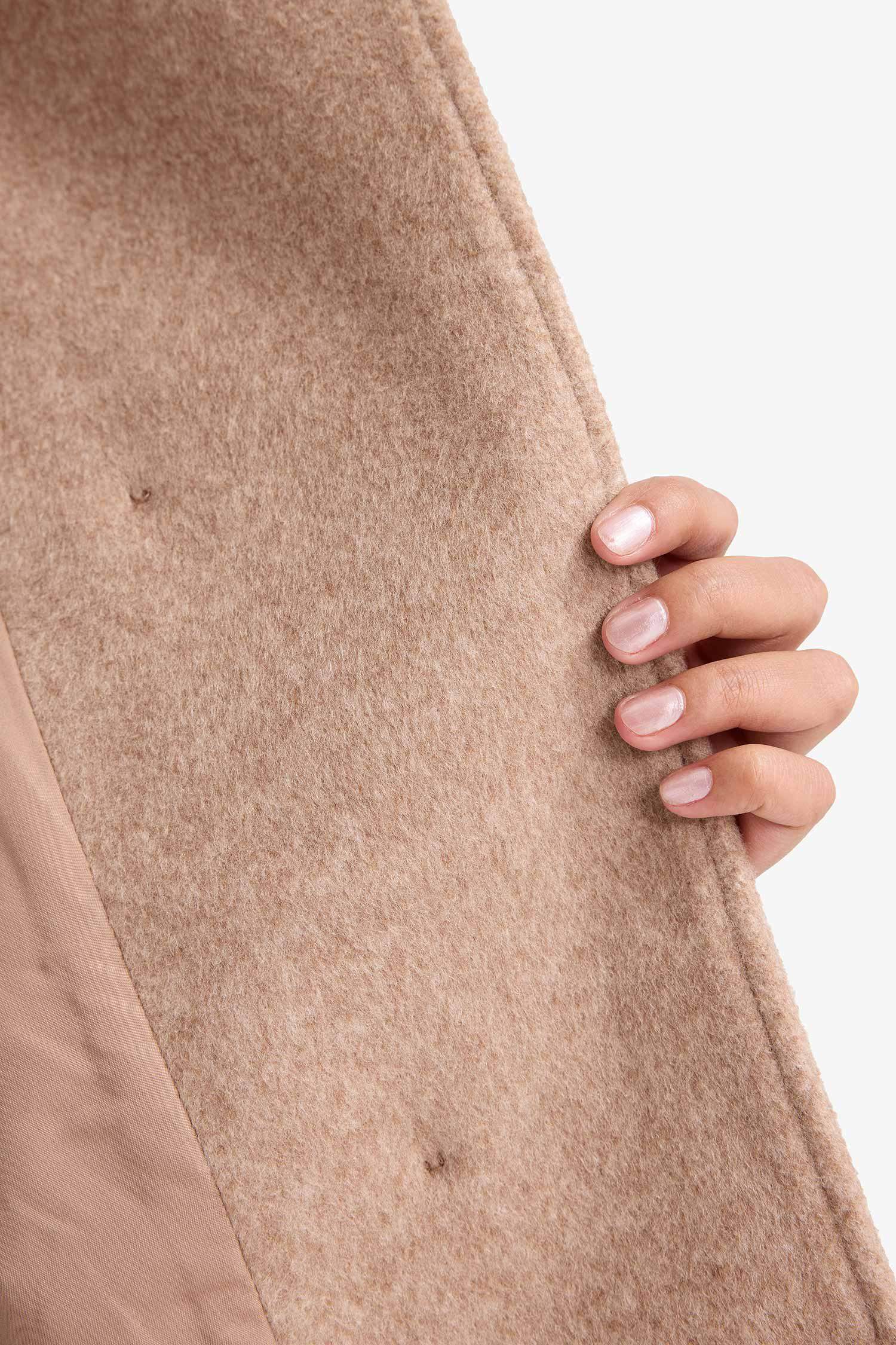 Regular Fit Buttoned with Removable Faux Fur collar Wool Coat