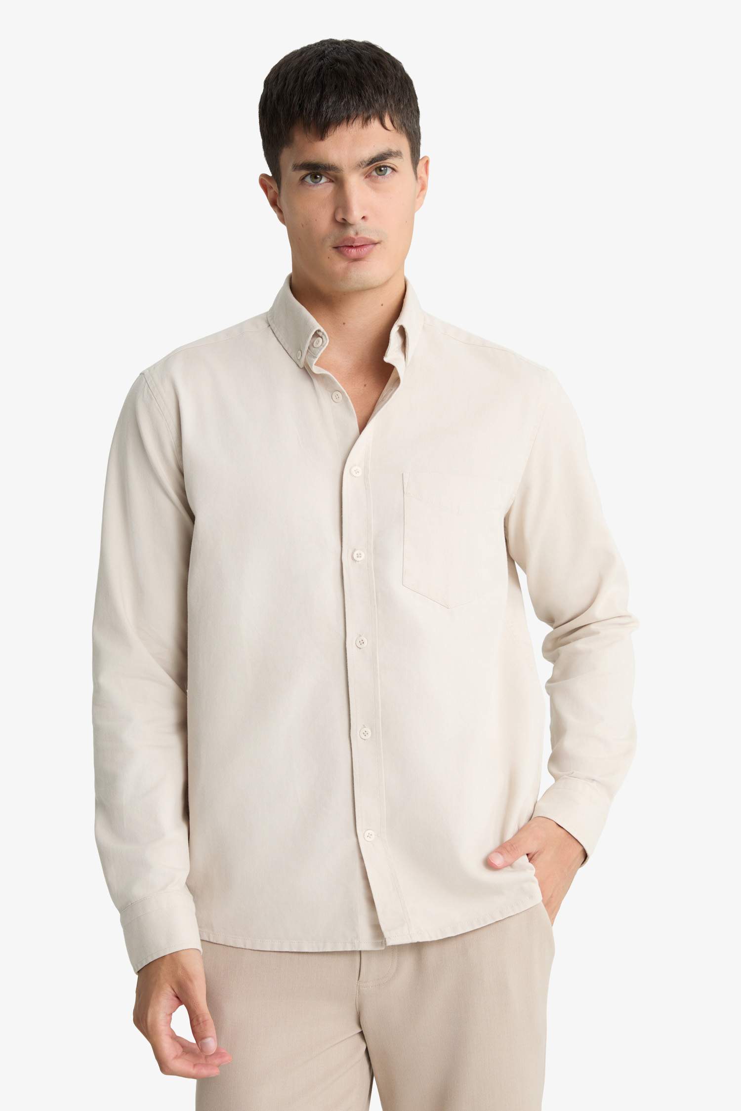 Regular Fit Polo Yaka Gabardin Uzun Kollu Gömlek