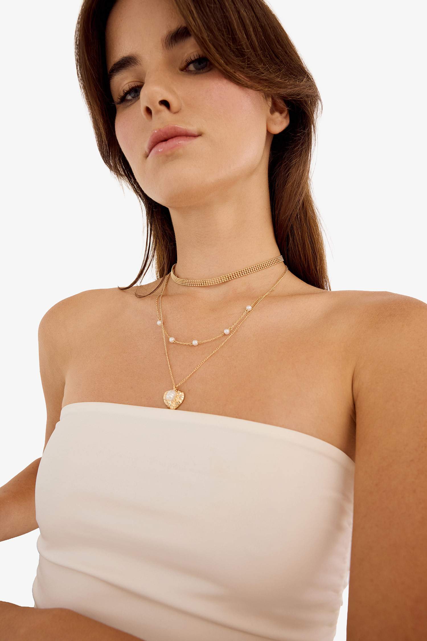 Woman 3 Piece Heart Gold Necklace
