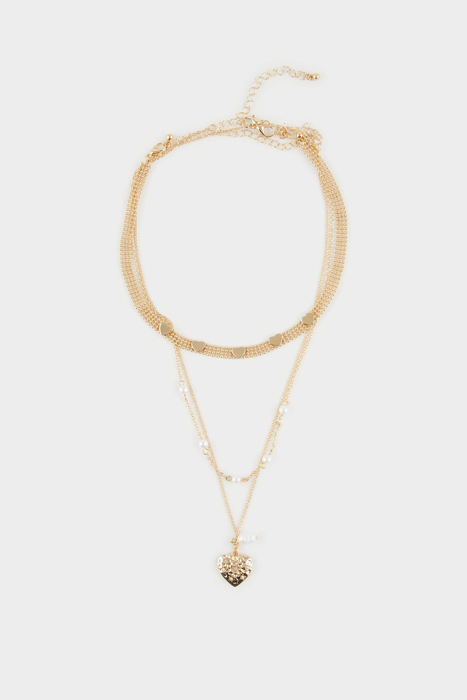 Woman 3 Piece Heart Gold Necklace