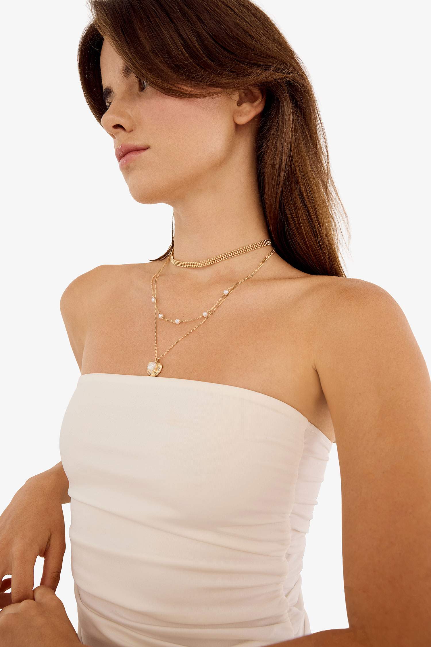 Woman 3 Piece Heart Gold Necklace