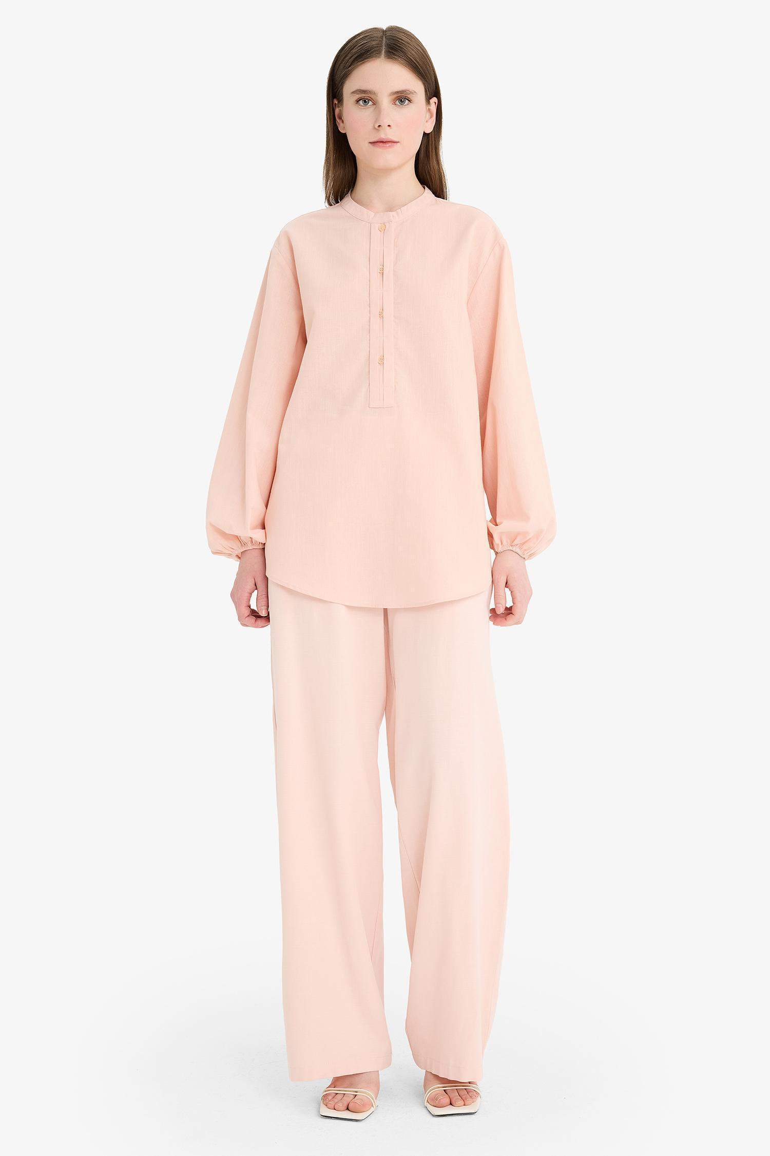 بنطرون برجل واسع وايد ليج من مزيج الكتان