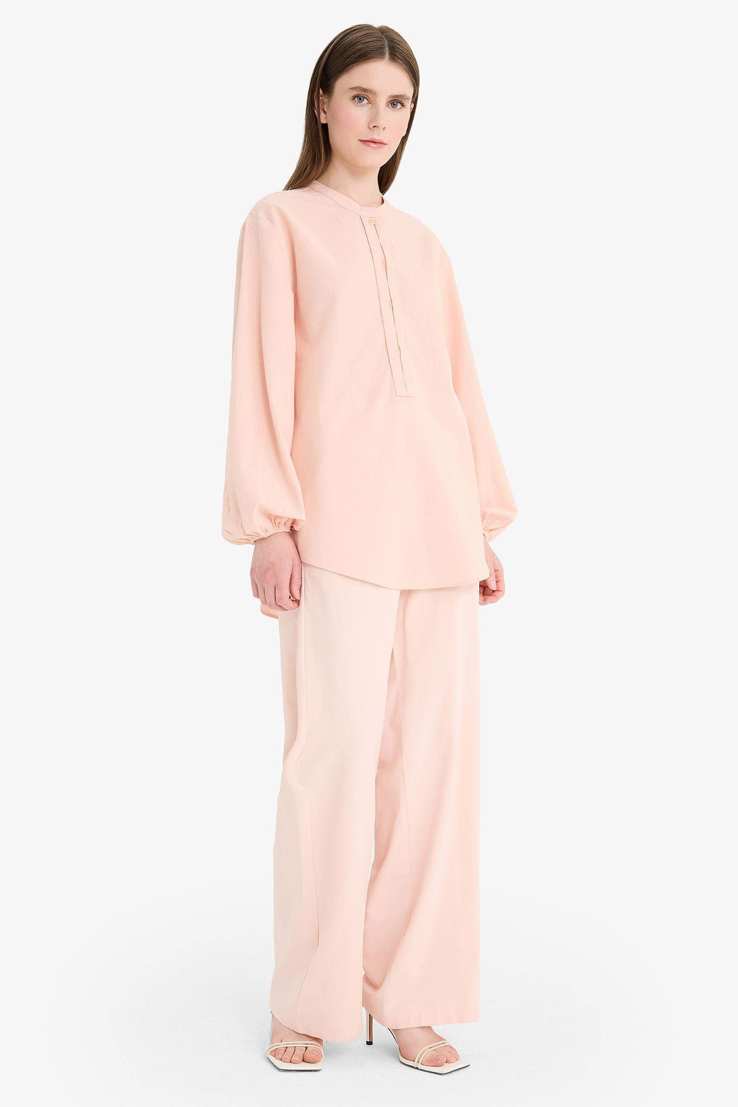 بنطرون برجل واسع وايد ليج من مزيج الكتان