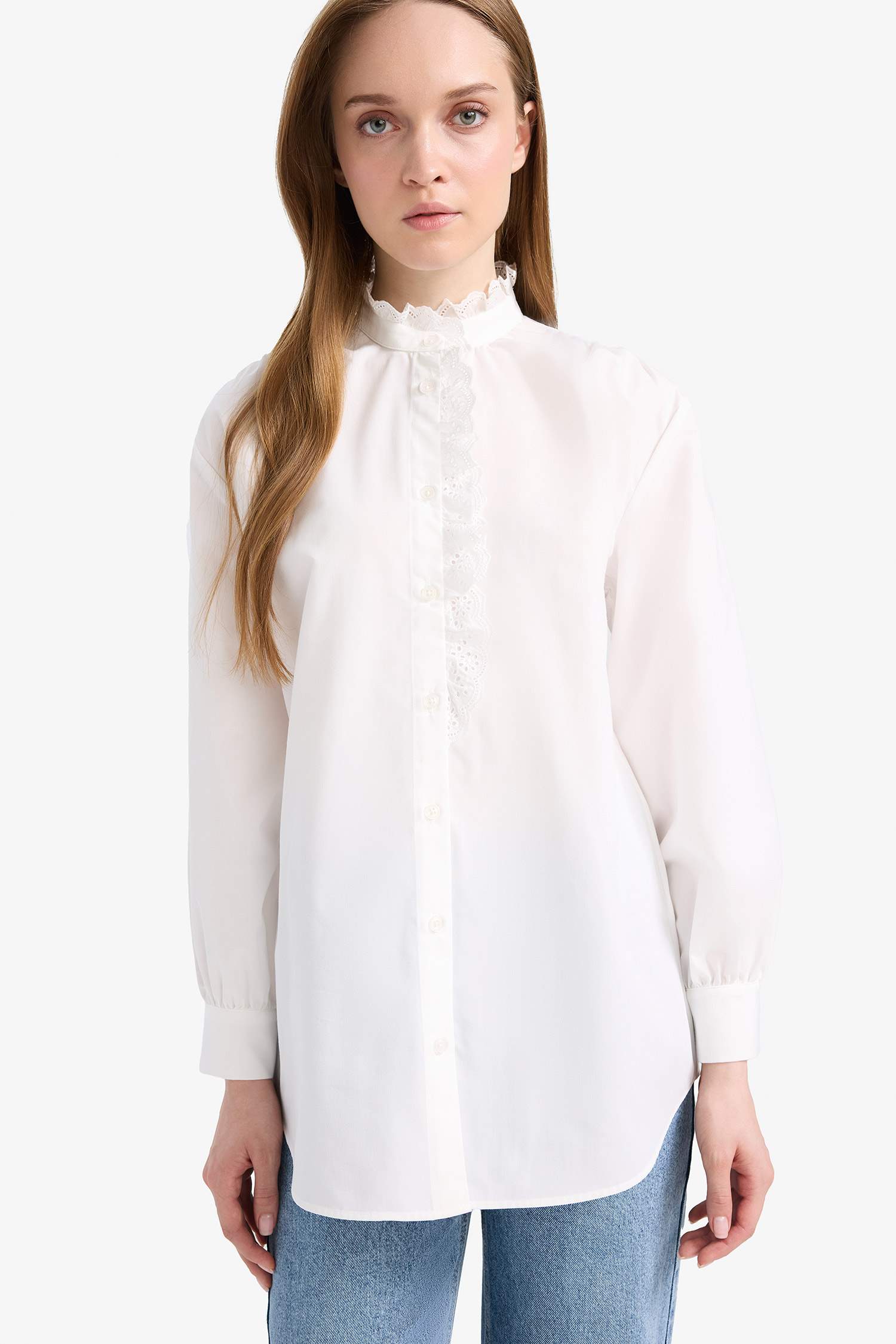 Dik Yaka Terry Cotton Uzun Kollu Tesettür Gömlek Tunik