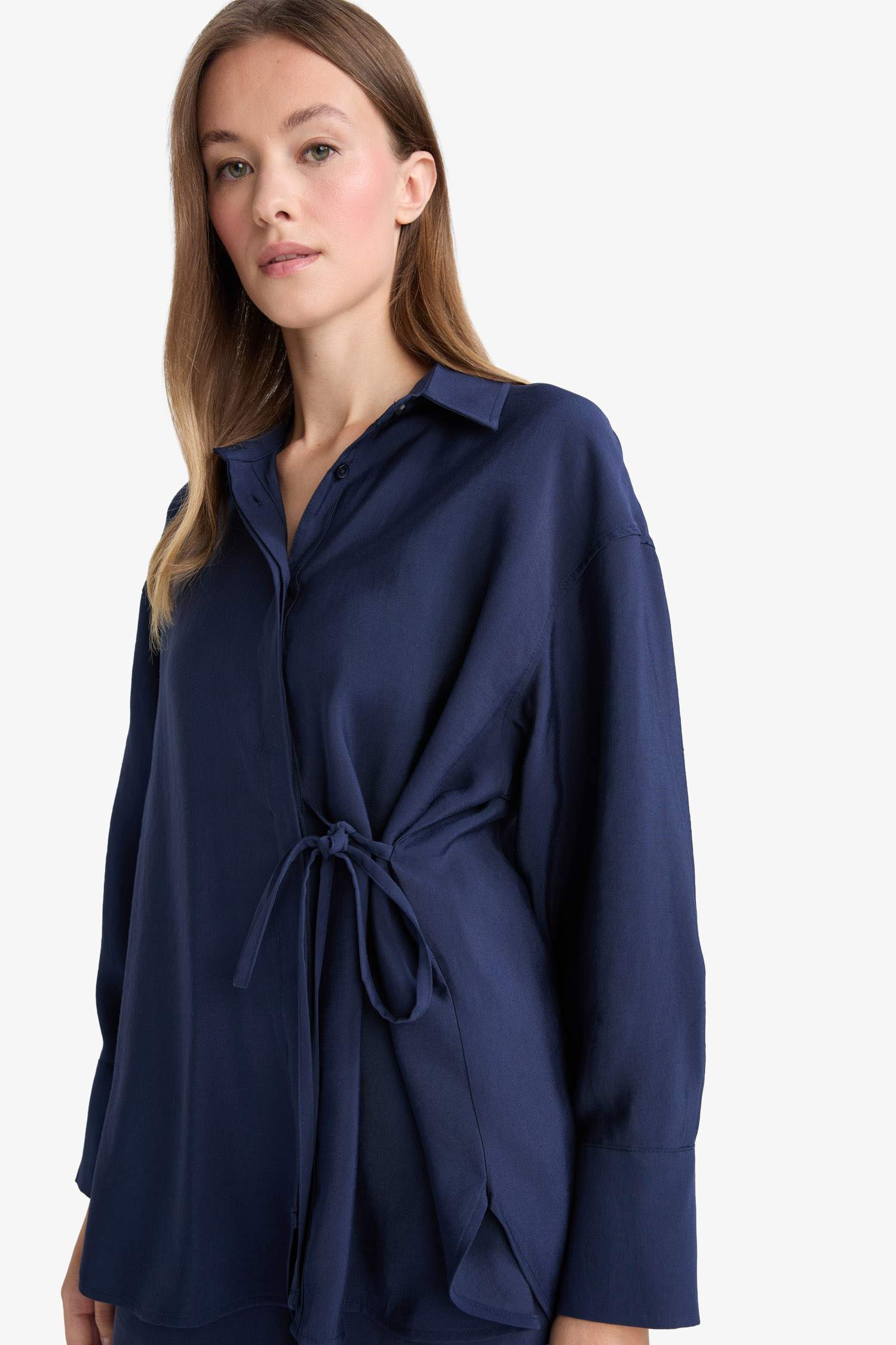 Tunique chemise à nouer à manches longues en modal Coupe ample