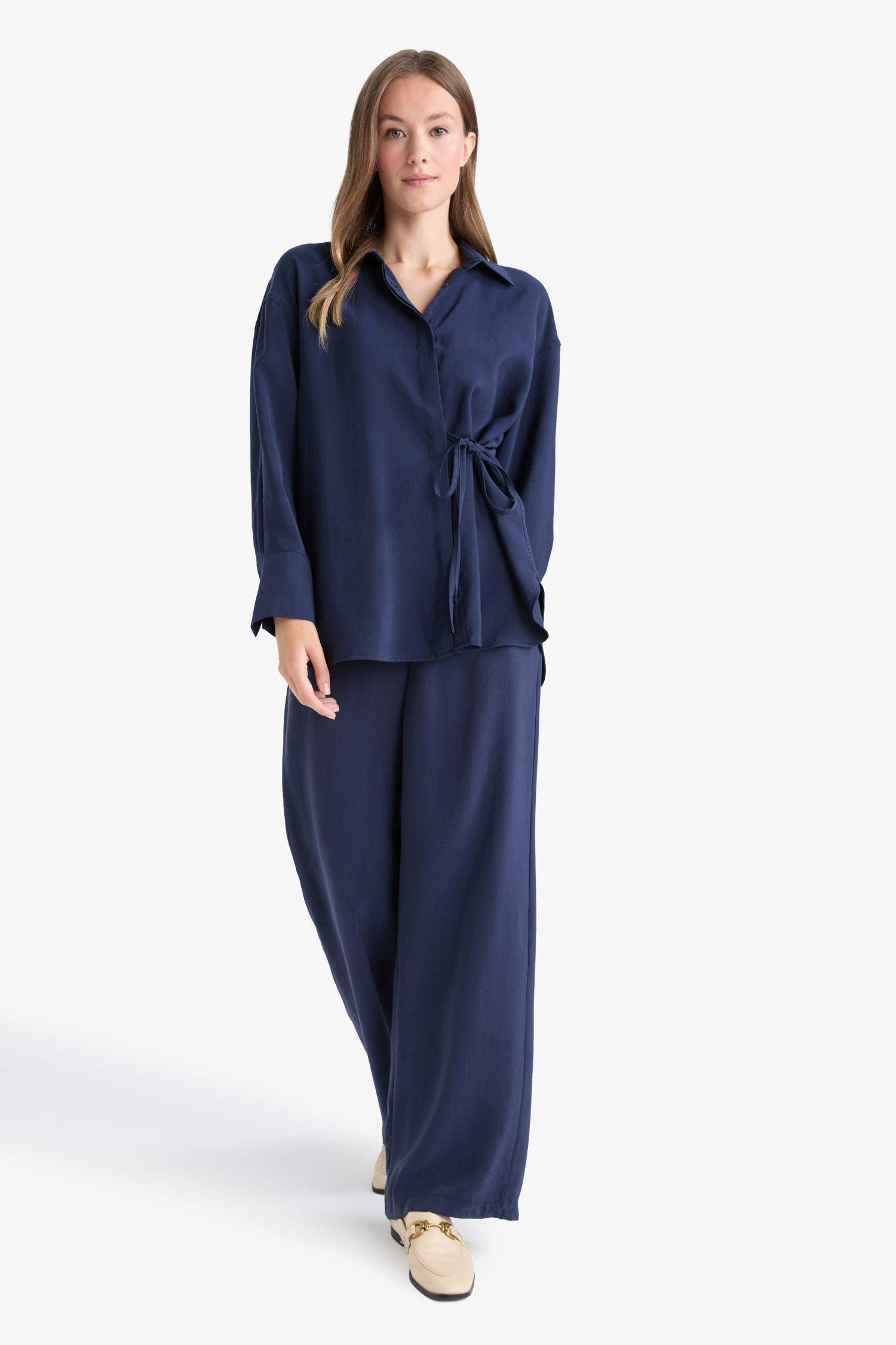 Tunique chemise à nouer à manches longues en modal Coupe ample