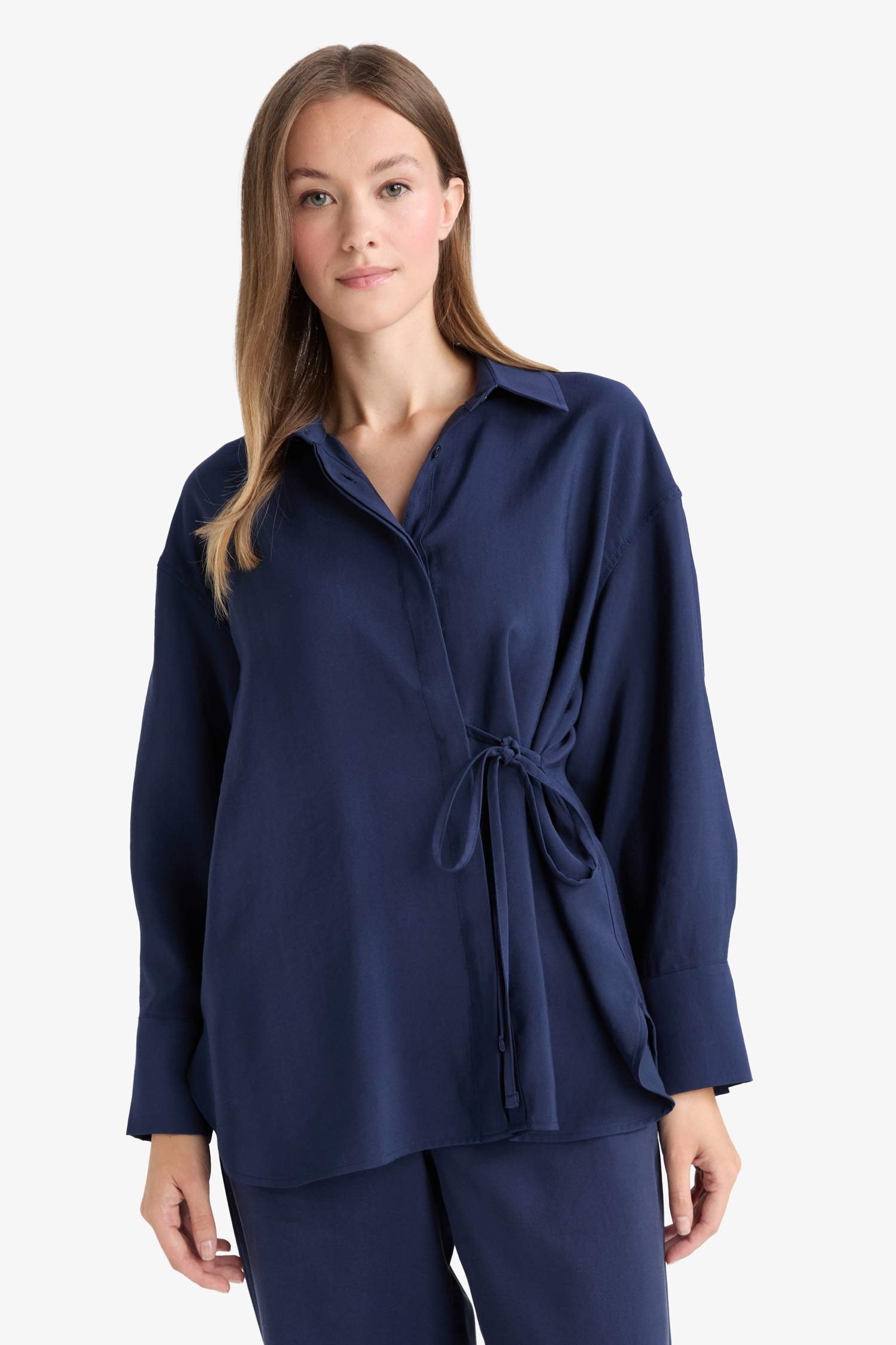 Tunique chemise à nouer à manches longues en modal Coupe ample