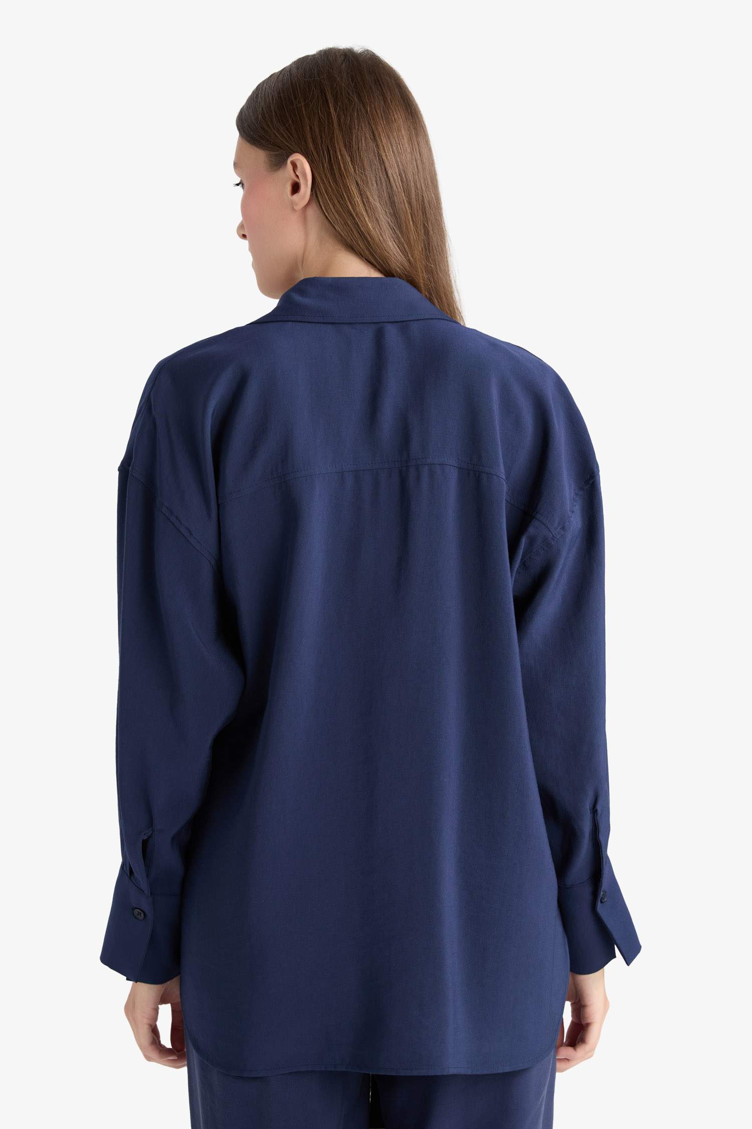 Relax Fit Modal Önden Bağlamalı Uzun Kollu Gömlek Tunik