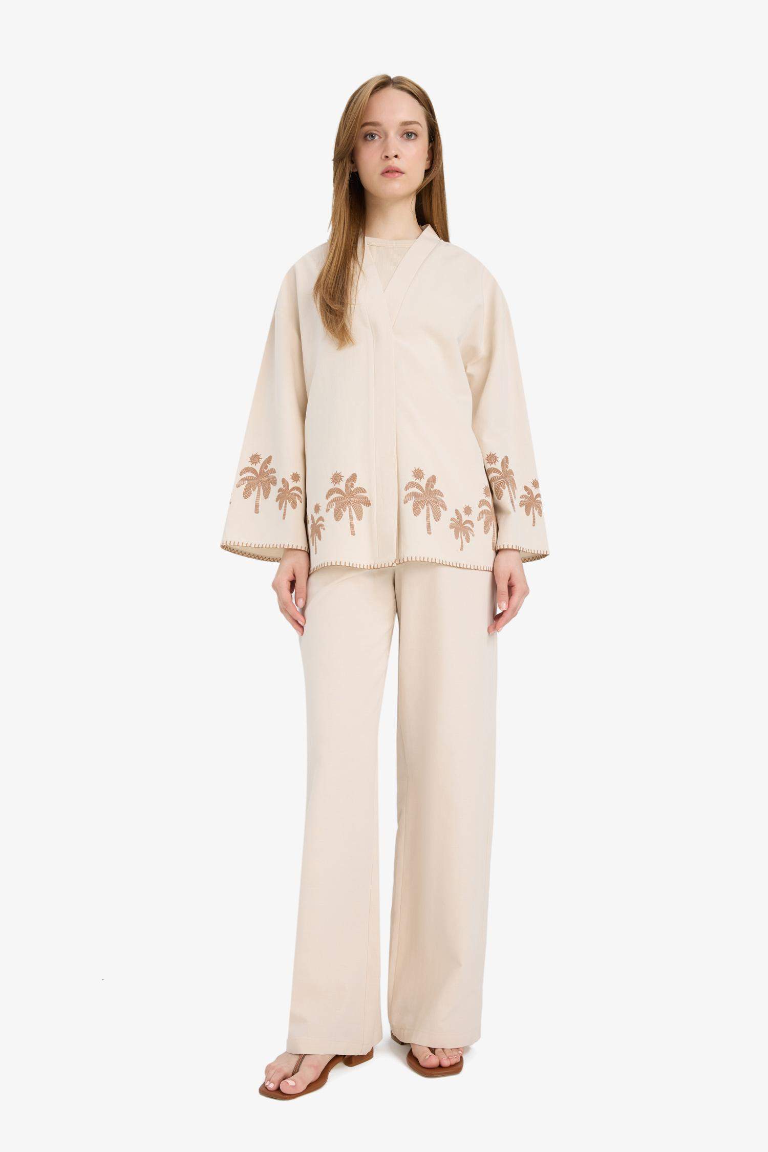 بنطلون وايد ليج برجل واسع من مزيج الكتان