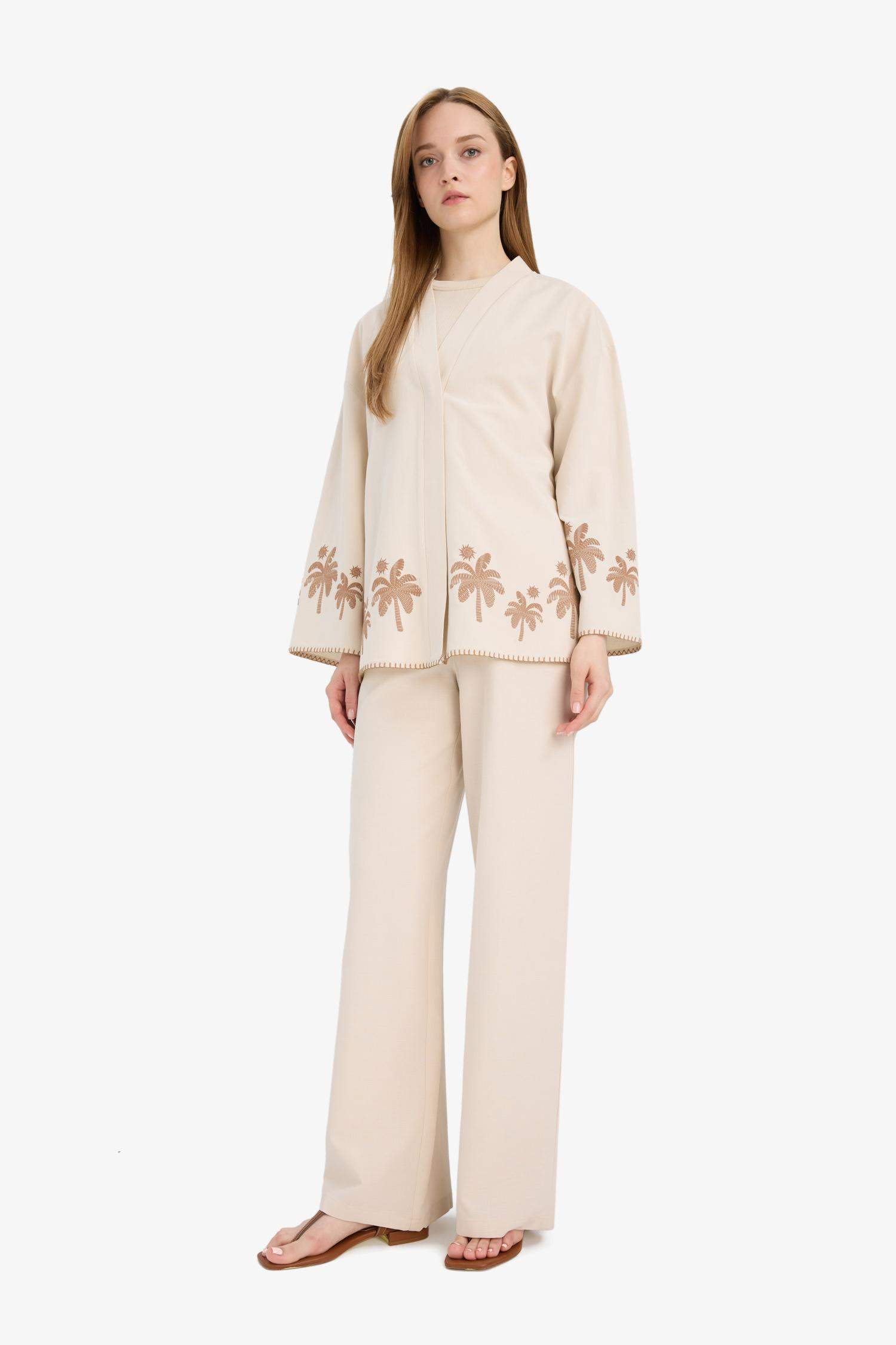 بنطلون وايد ليج برجل واسع من مزيج الكتان