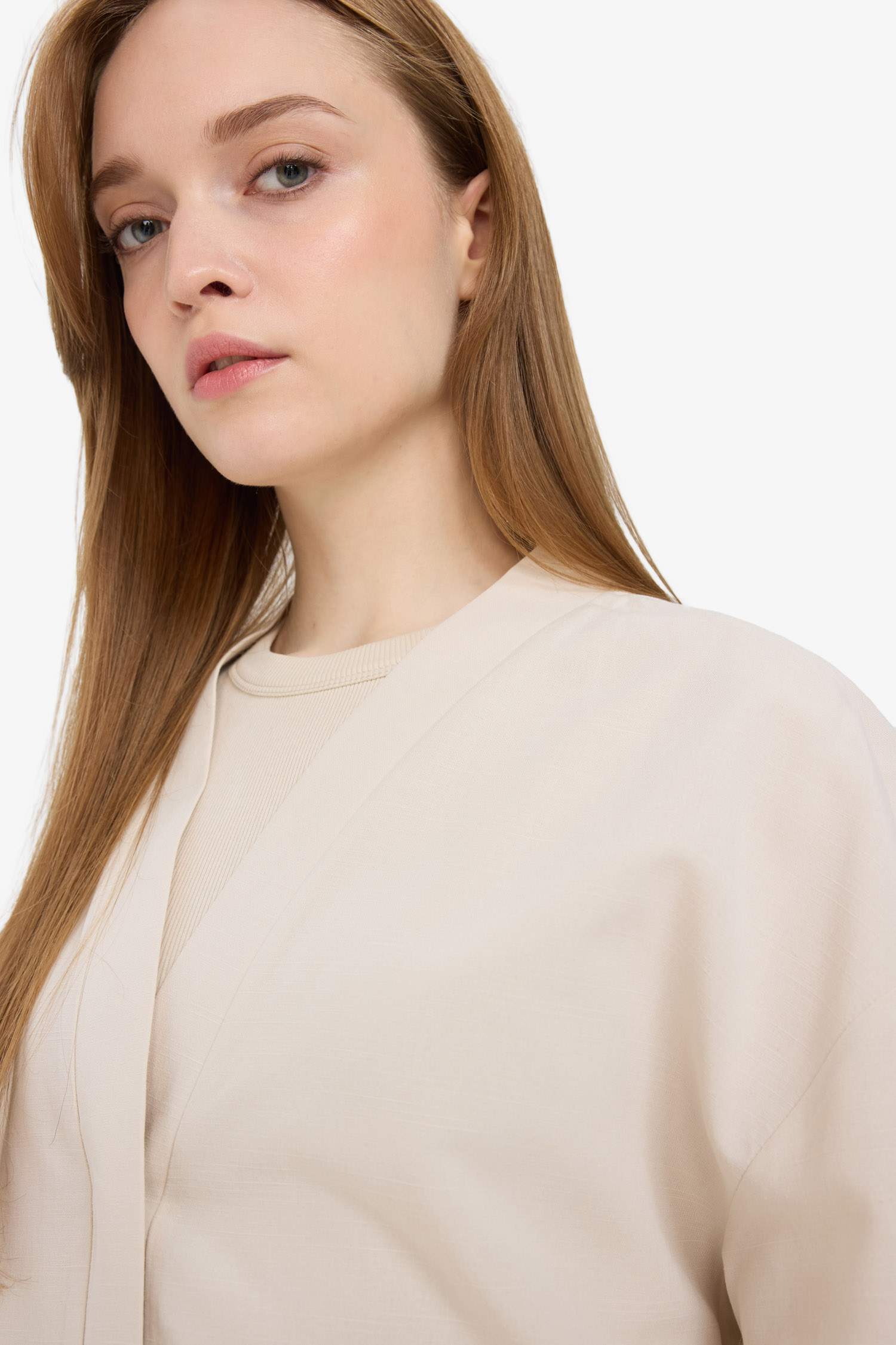 Relax Fit Baskılı Keten Karışımlı Uzun Kollu Kimono