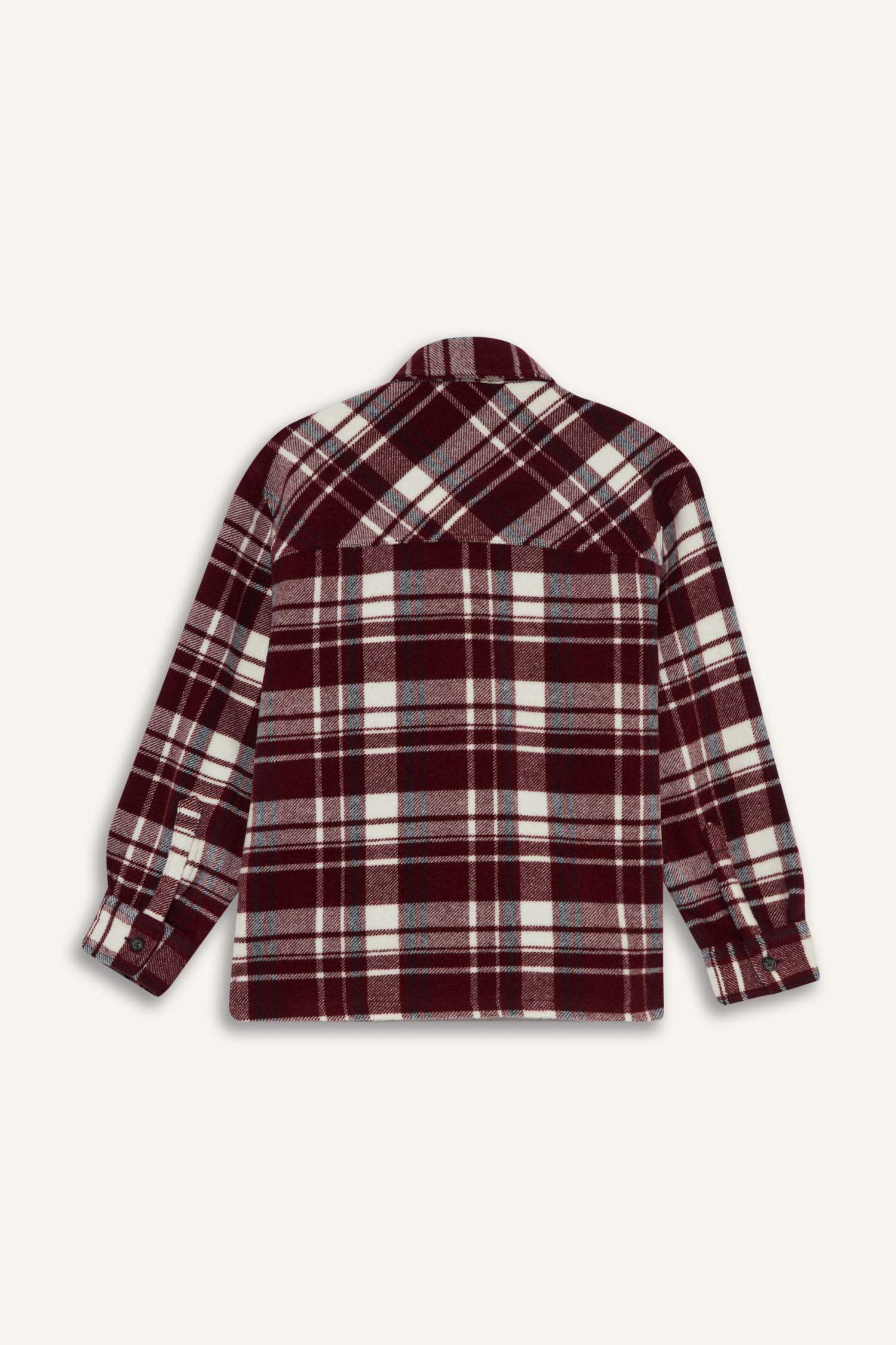 Boy Oversize Fit Polo Collar Checked Long Sleeve Shirt