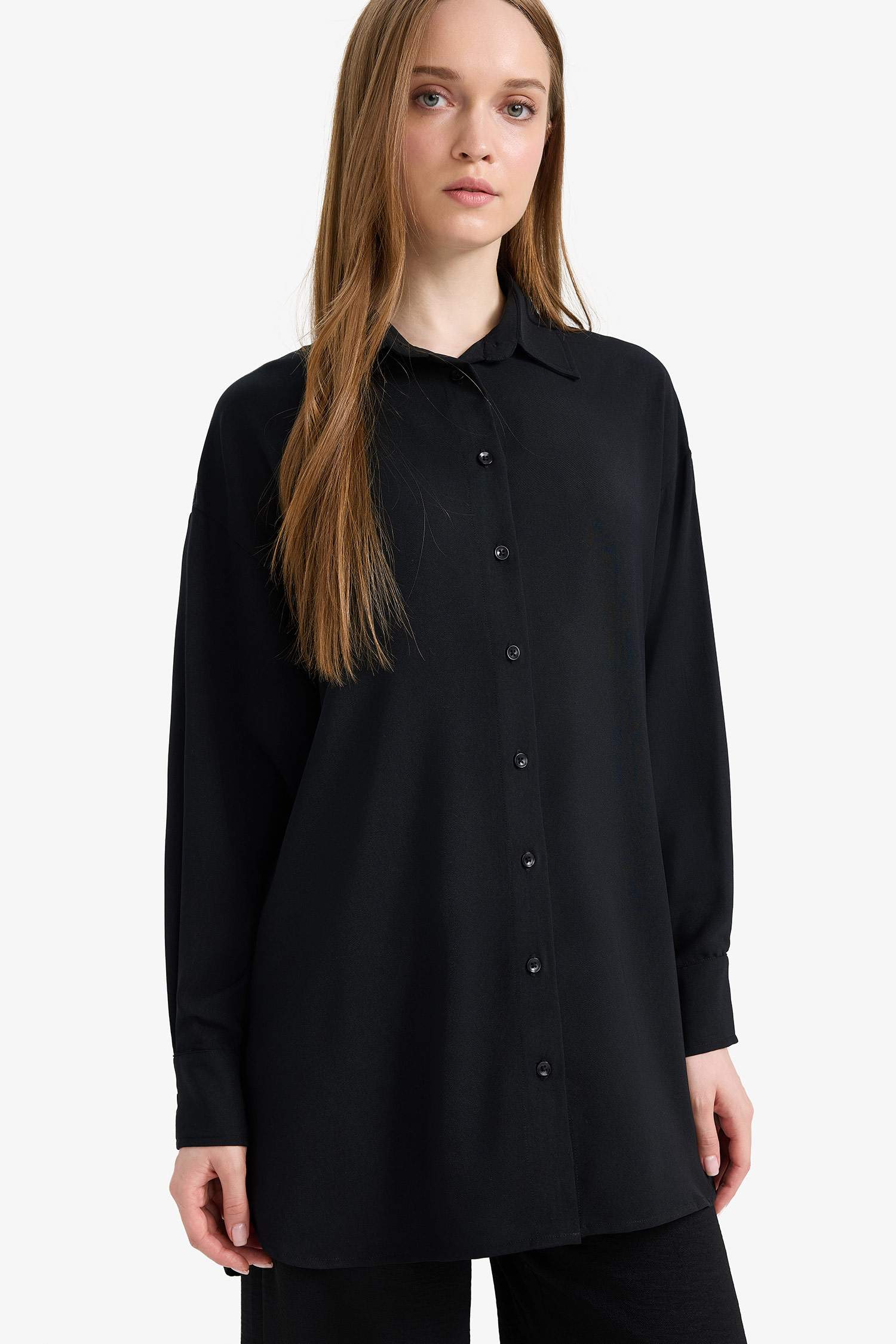 Relax Fit Twill Shirt Collar Long Sleeve Tunic