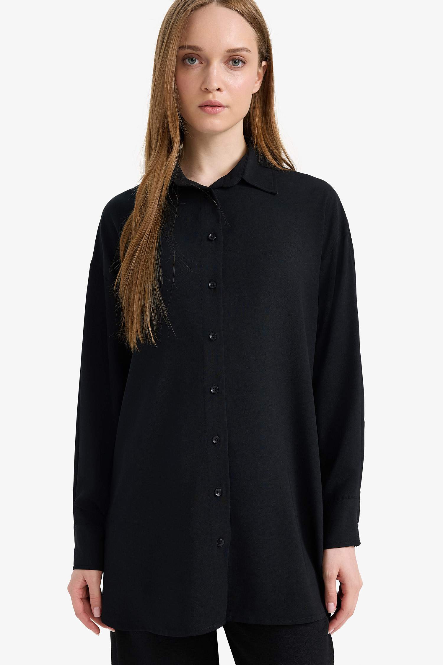 Relax Fit Twill Shirt Collar Long Sleeve Tunic