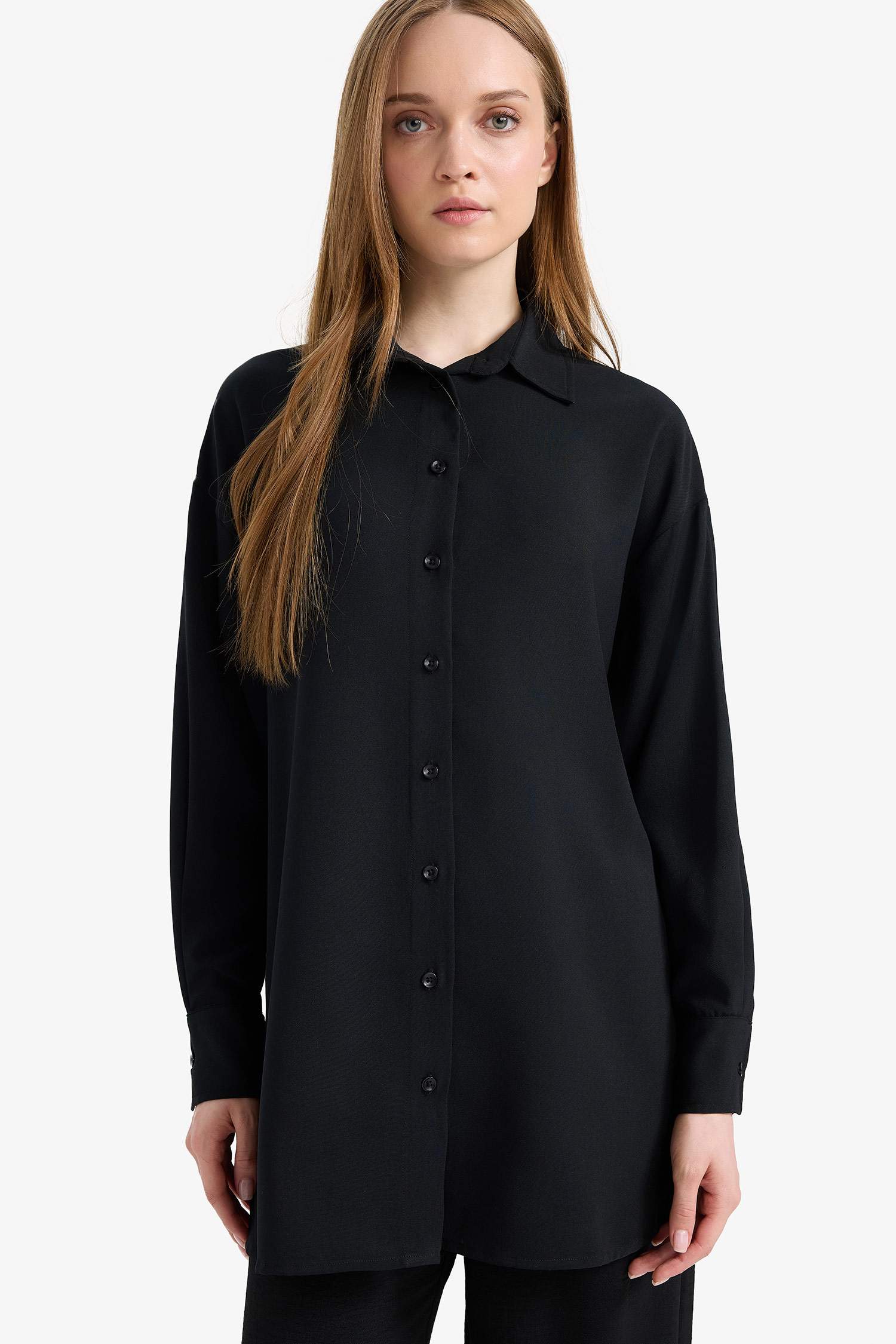 Relax Fit Twill Shirt Collar Long Sleeve Tunic