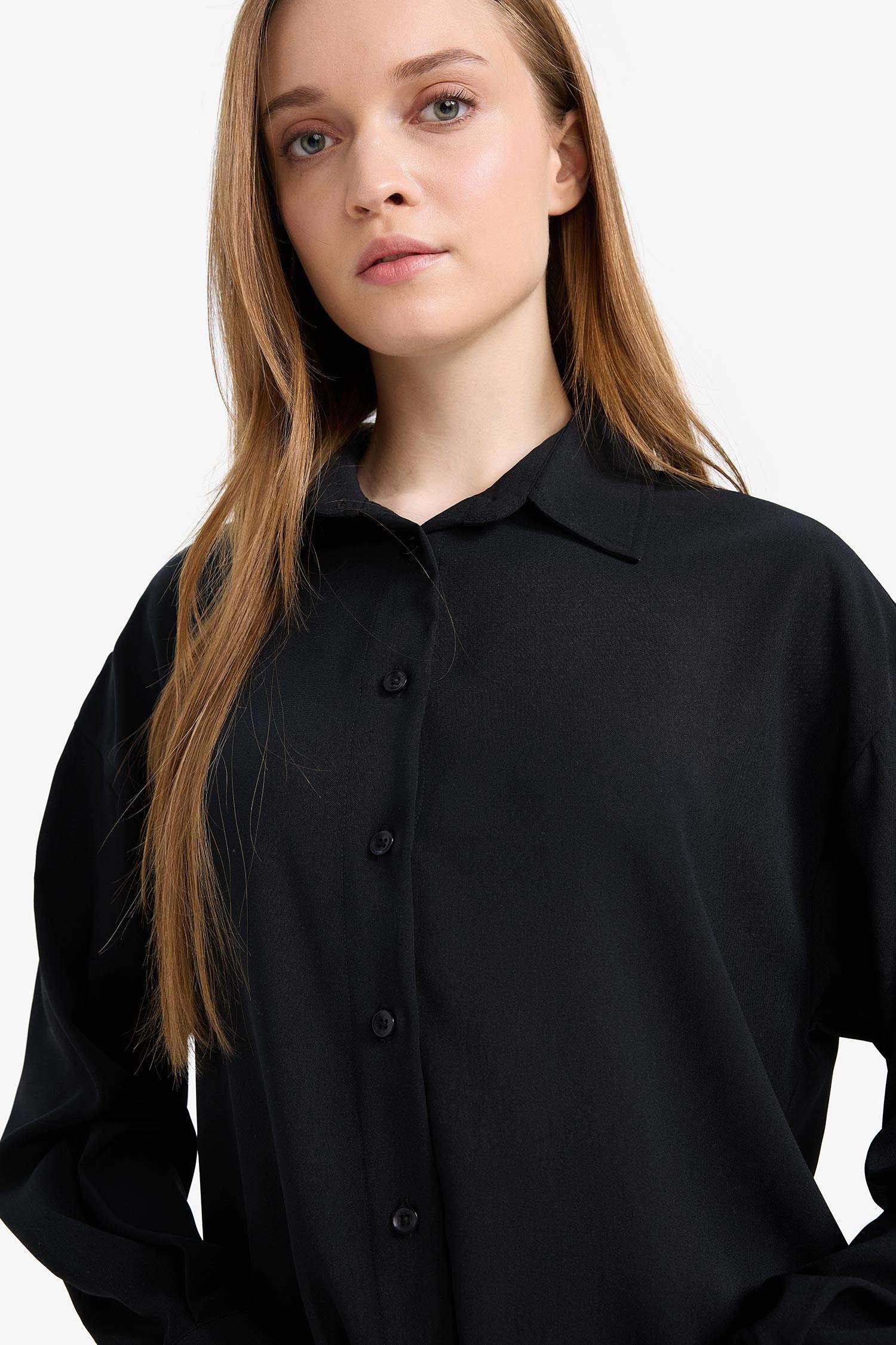 Relax Fit Twill Shirt Collar Long Sleeve Tunic
