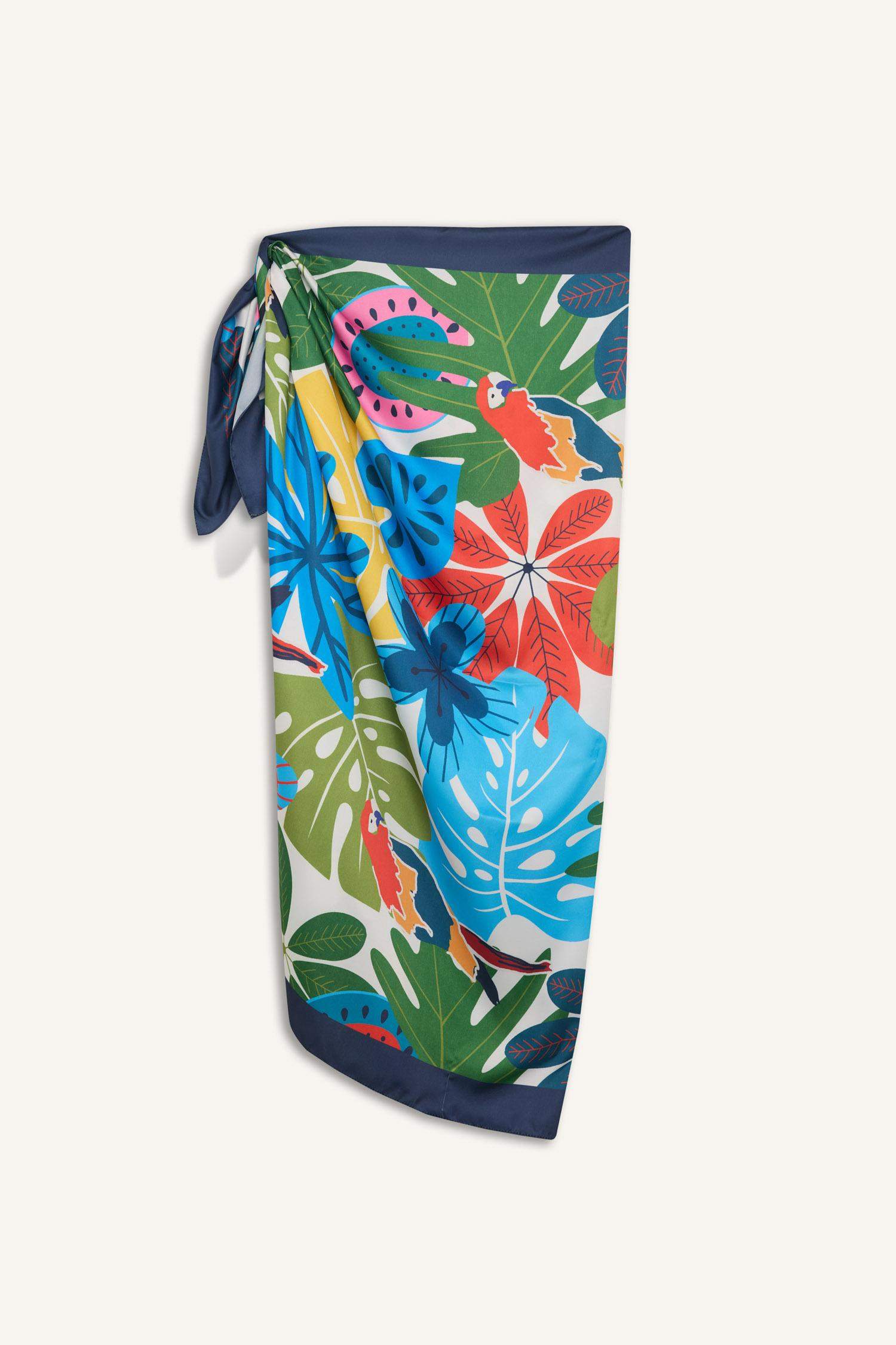 Paréo en satin à motif tropical