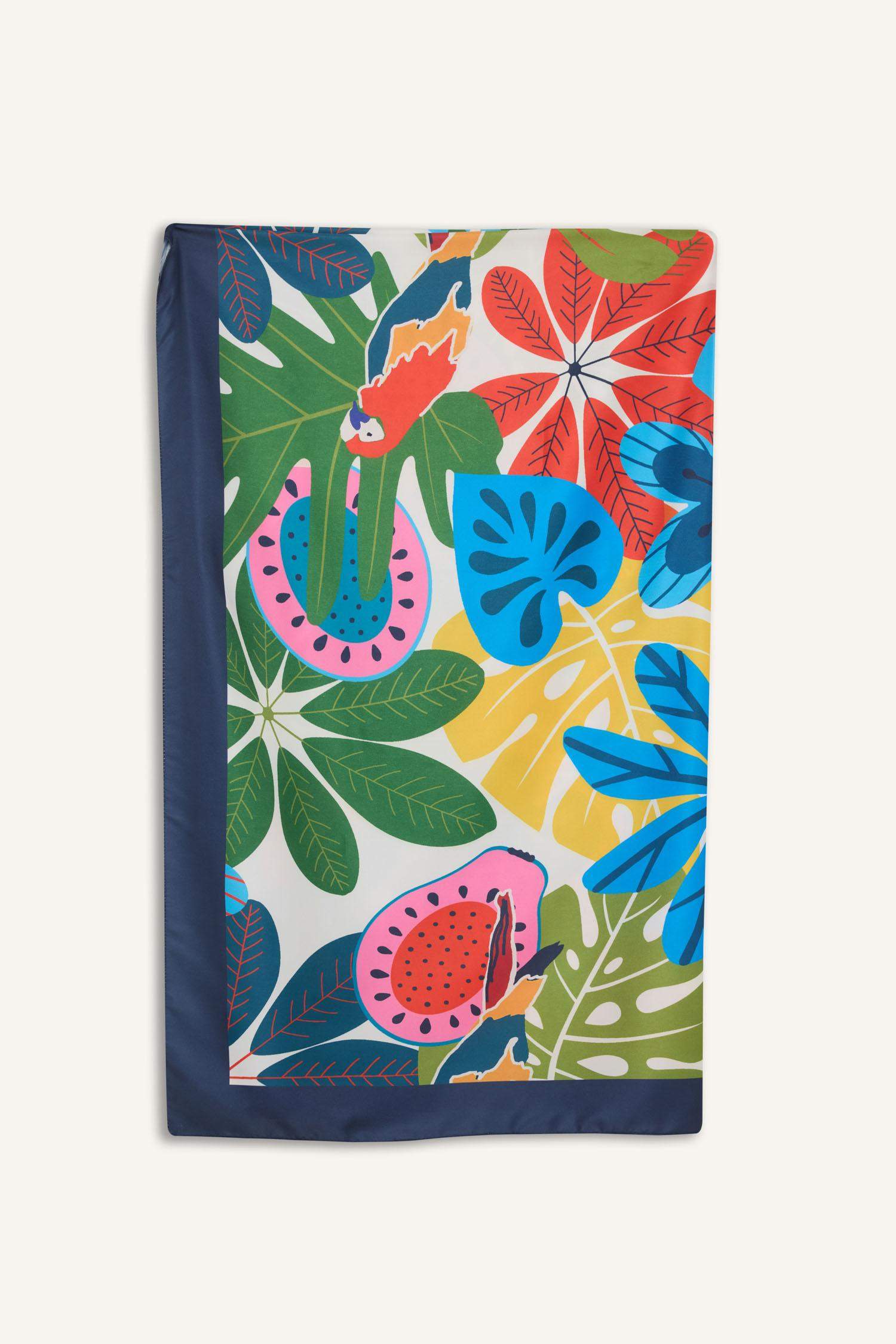 Paréo en satin à motif tropical