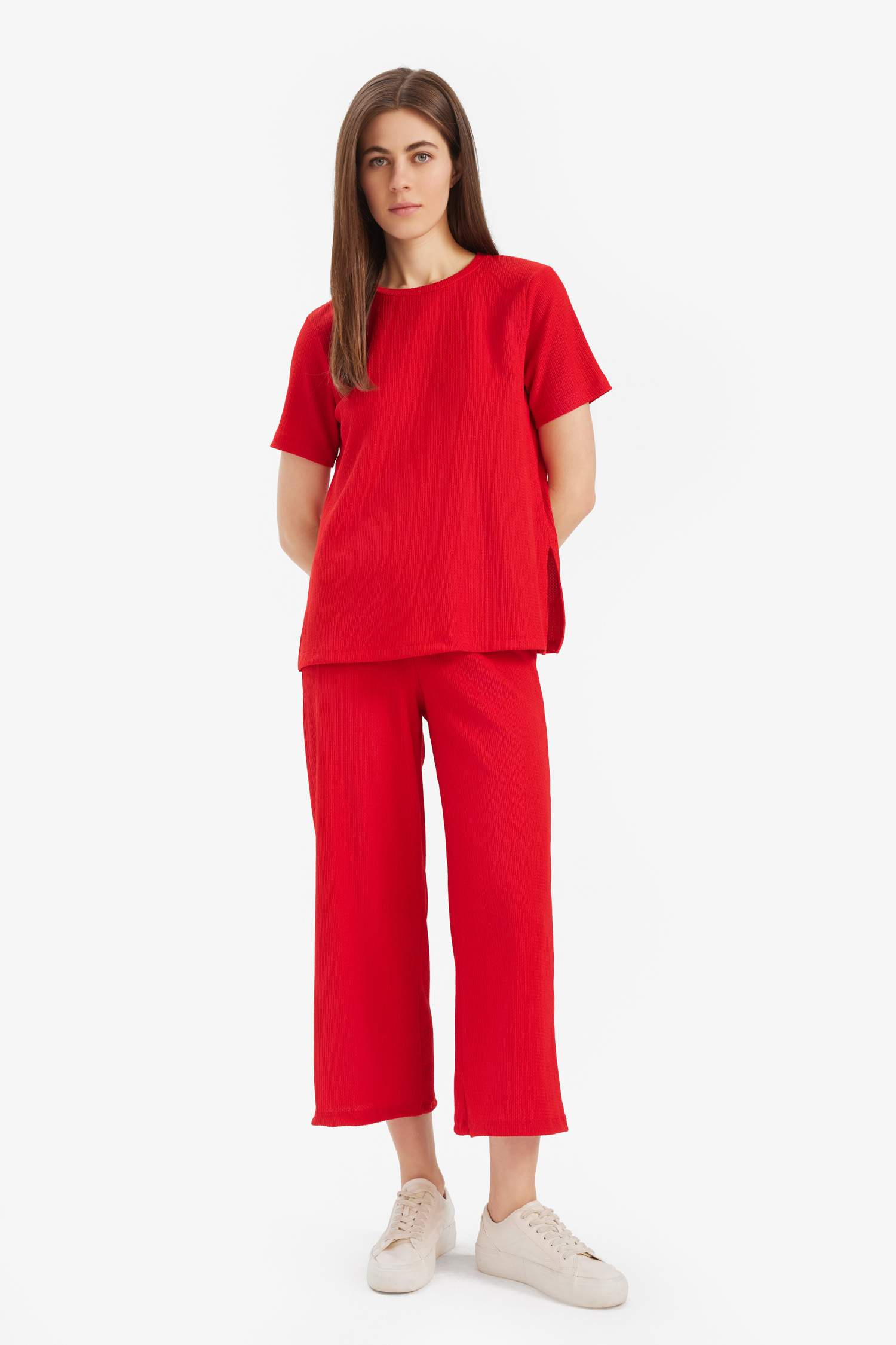 Regular Fit 2'li Bürümcük Takım Kısa Kollu Tişört Beli Lastikli Kapri