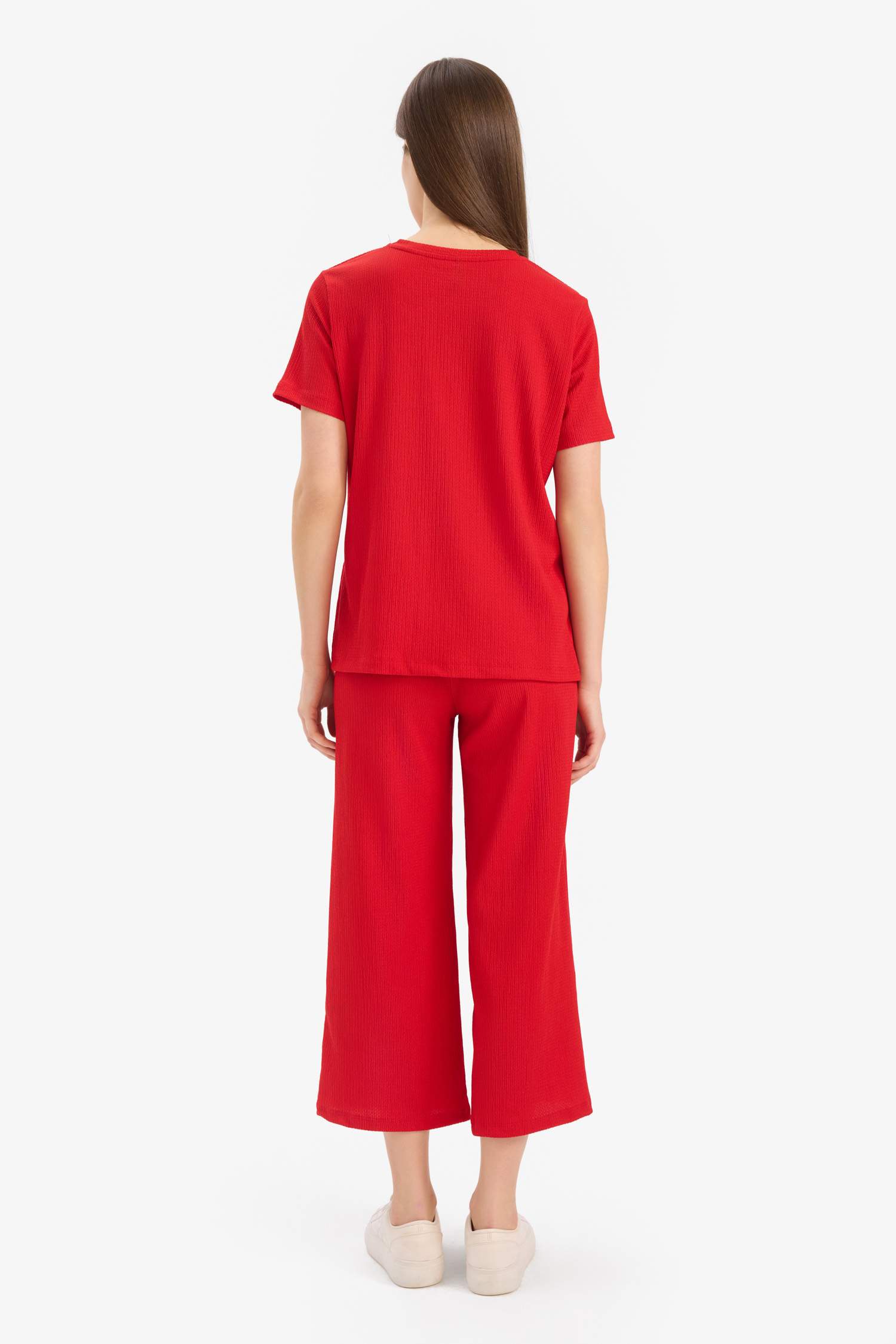 Regular Fit 2'li Bürümcük Takım Kısa Kollu Tişört Beli Lastikli Kapri