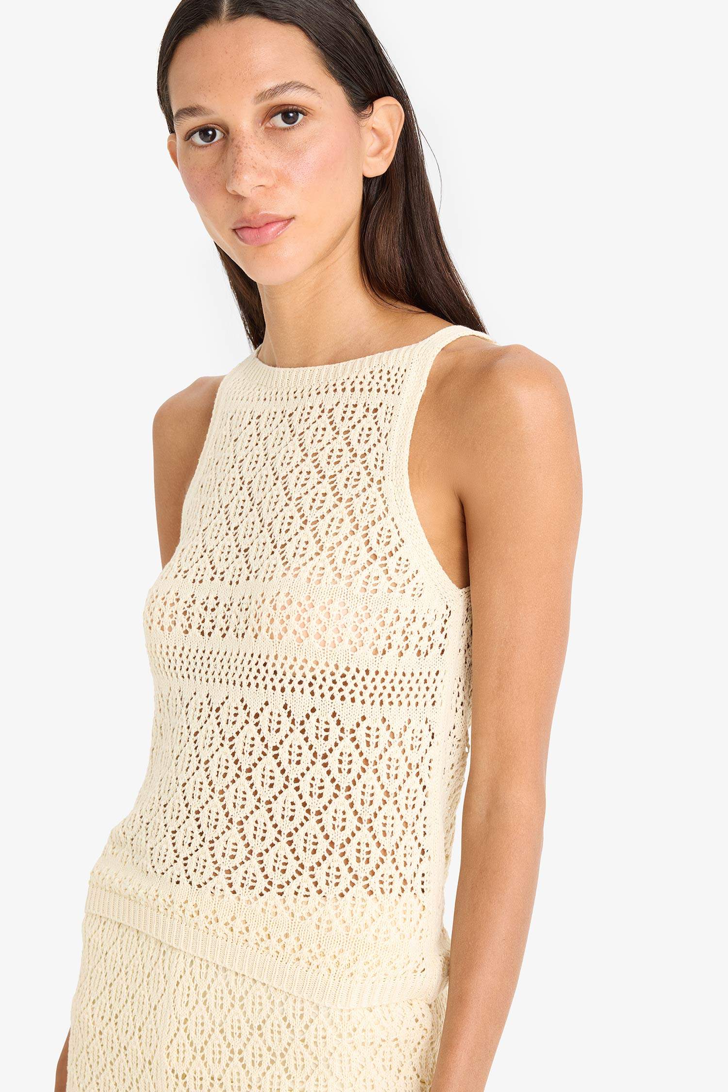 Regular Fit Halter Neck Openwork Sleeveless Blouse