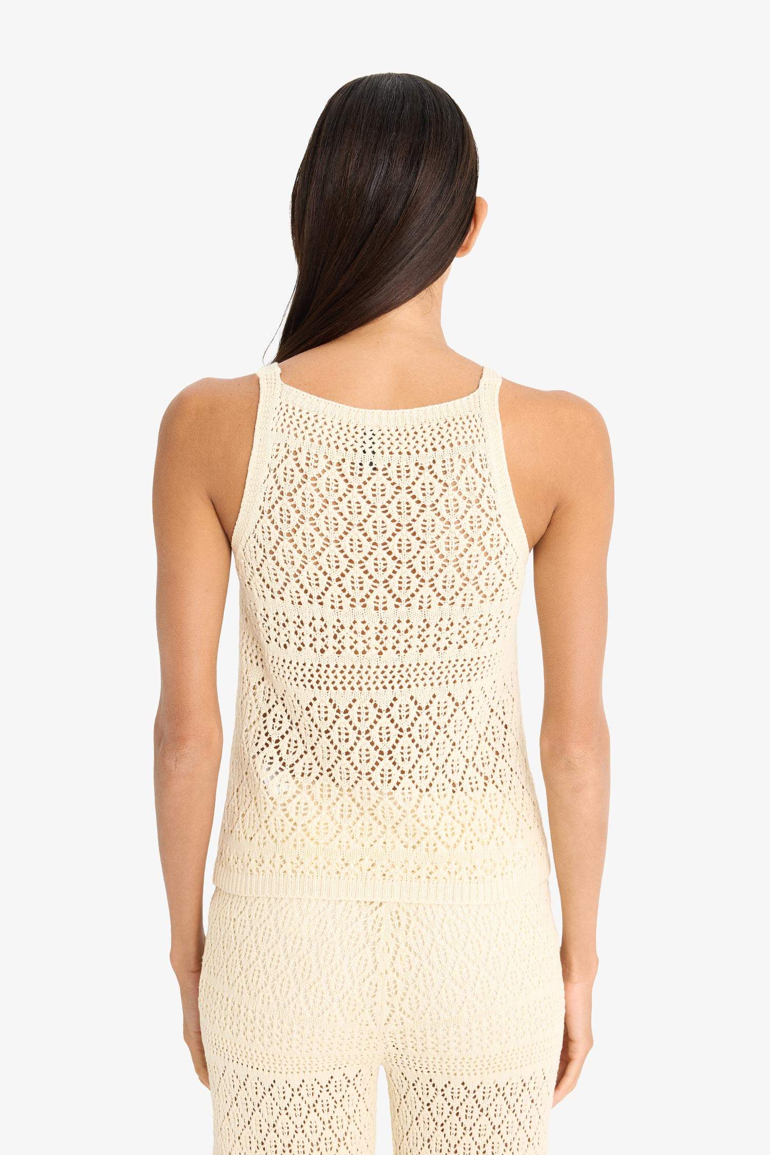 Regular Fit Halter Neck Openwork Sleeveless Blouse