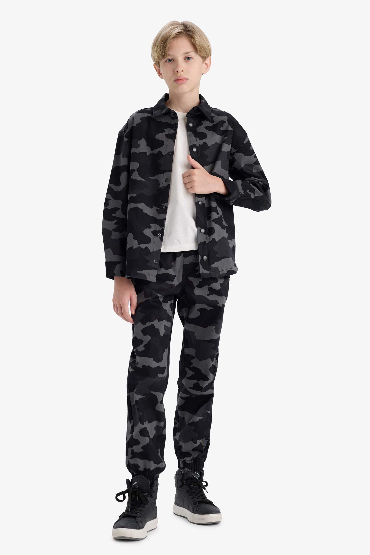 Boy Oversize Fit Camouflage Pattern Gabardine Shirt