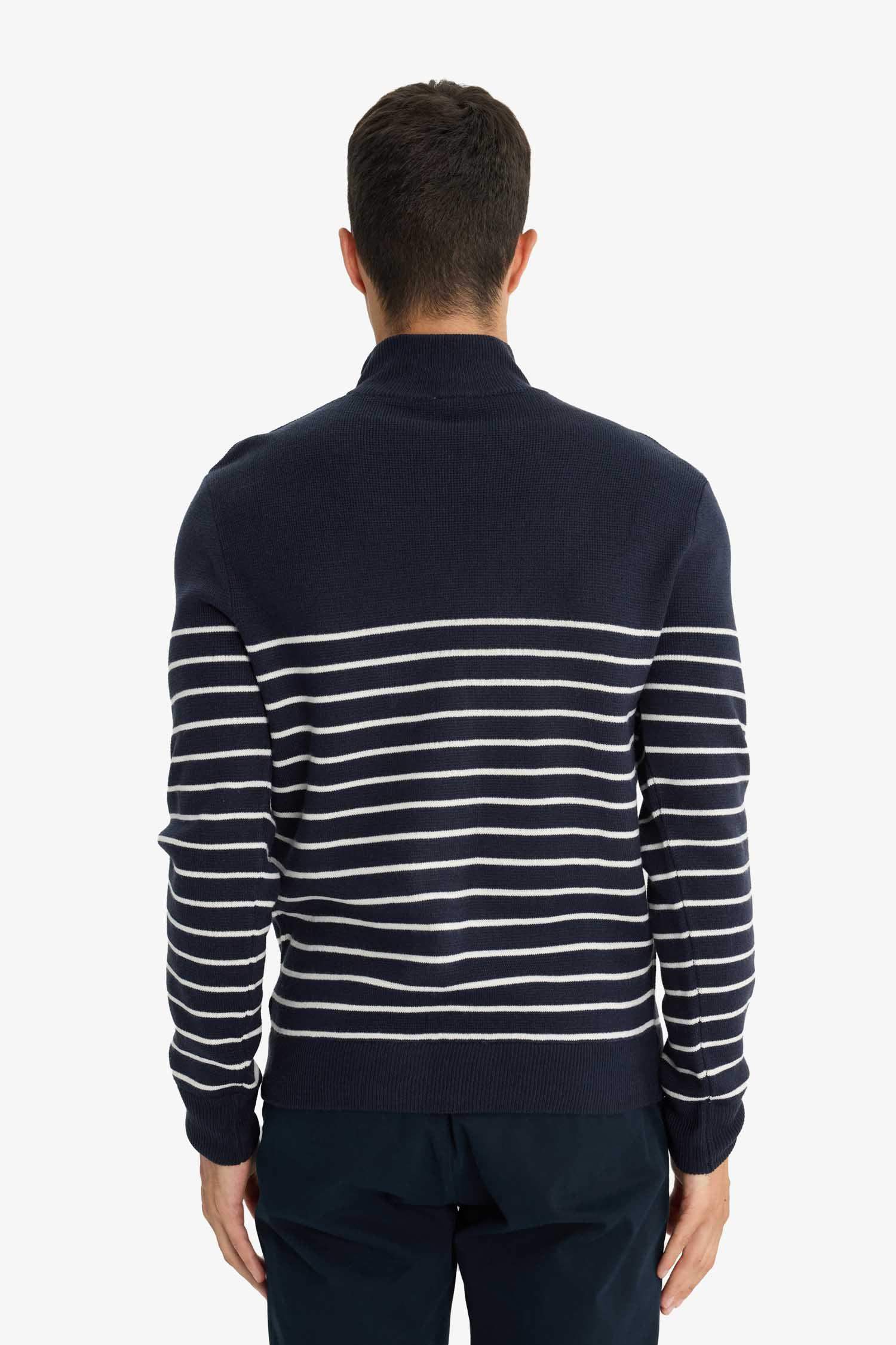 Standard Fit Half Zippered Striped Knit Pullover
